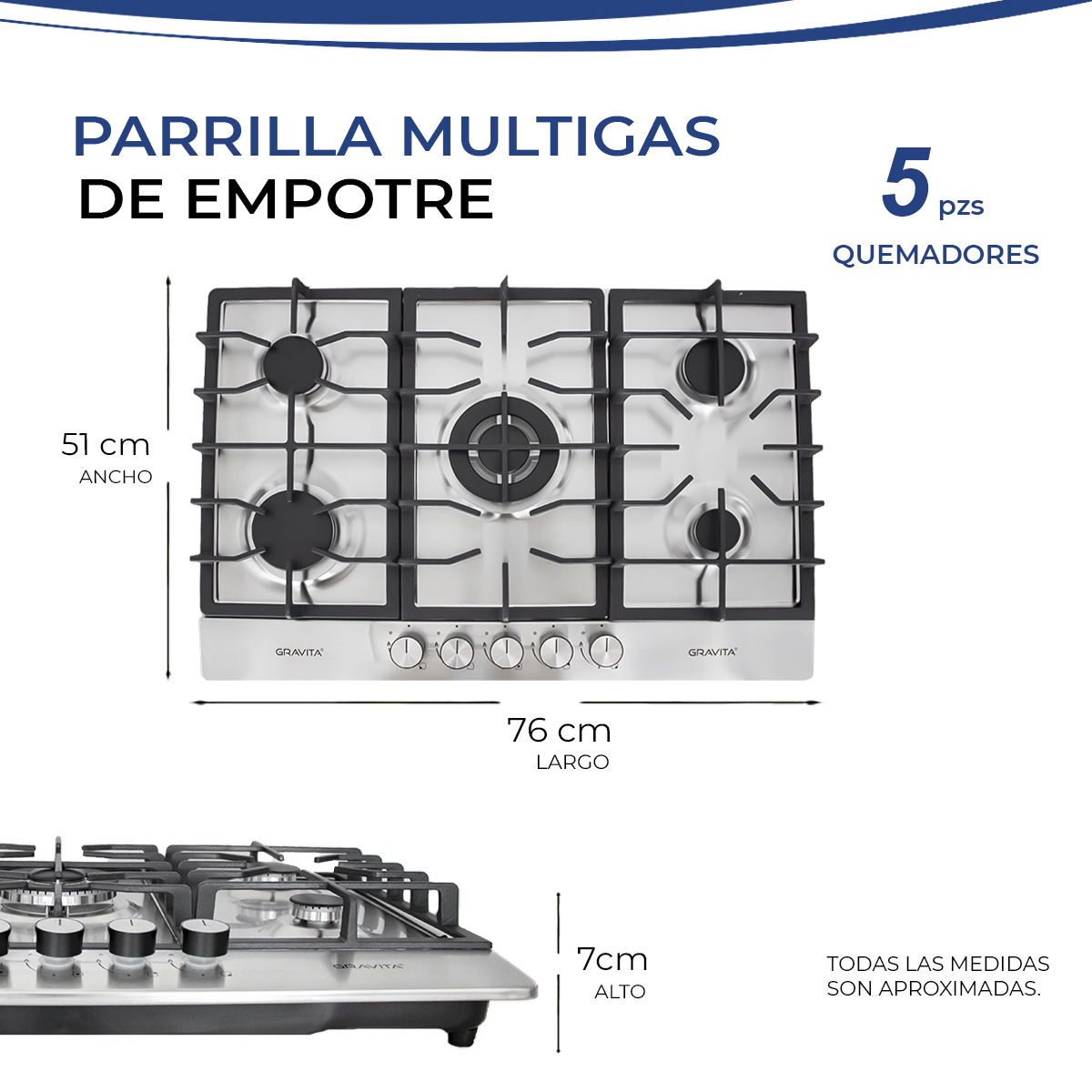 Foto 4 | Parrilla a Gas de Acero Inoxidable Gravita 5 Quemadores