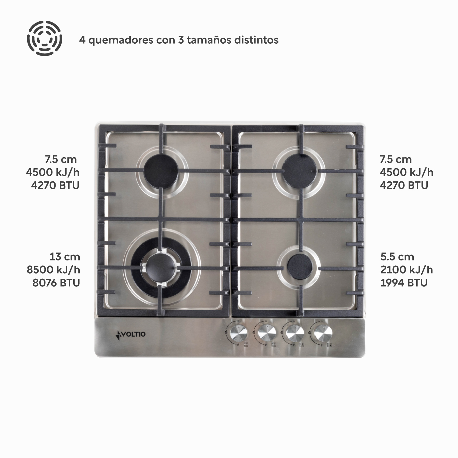 Foto 7 | Parrilla Estufa a Gas Empotrable Voltio 4 Quemadores Acero Inox