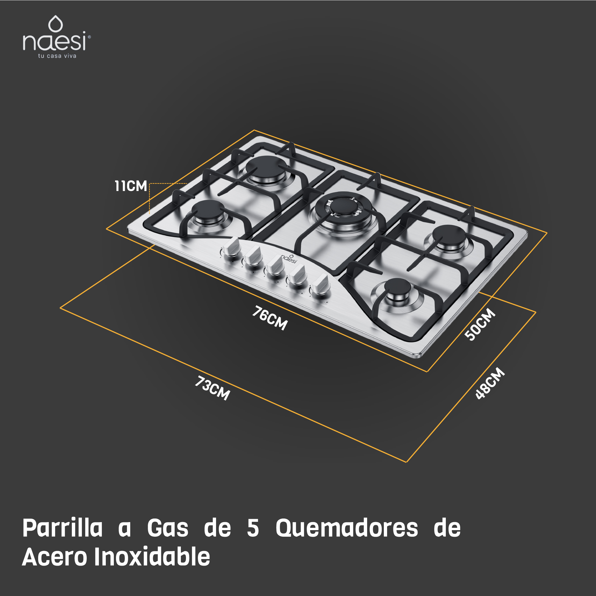 Foto 4 | Parrilla de Gas Naesi 5 Quemadores Acero Inoxidable An115 Plata