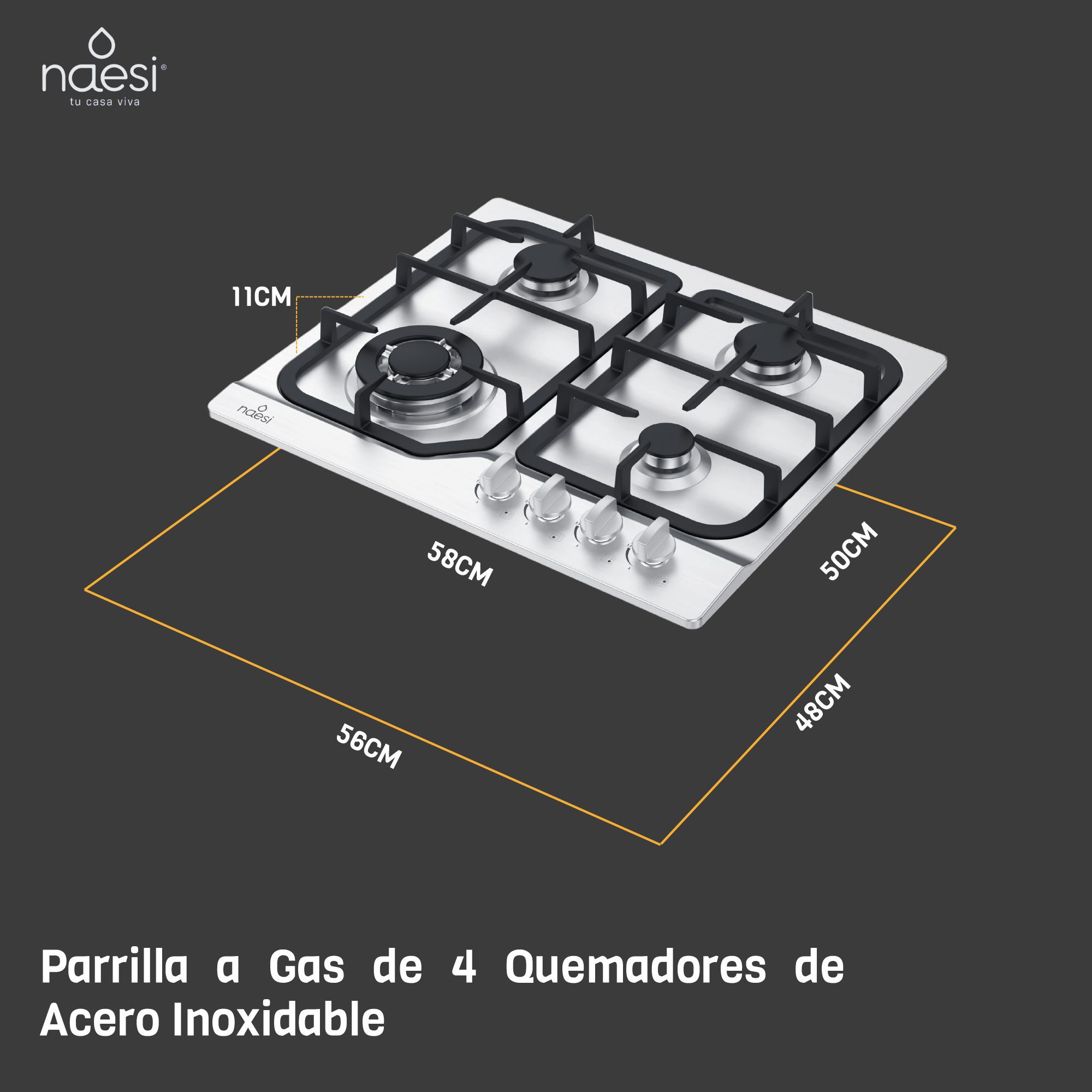 Foto 4 | Parrilla a Gas Naesi An114 Plateada 4 Quemadores de Acero Inoxidable