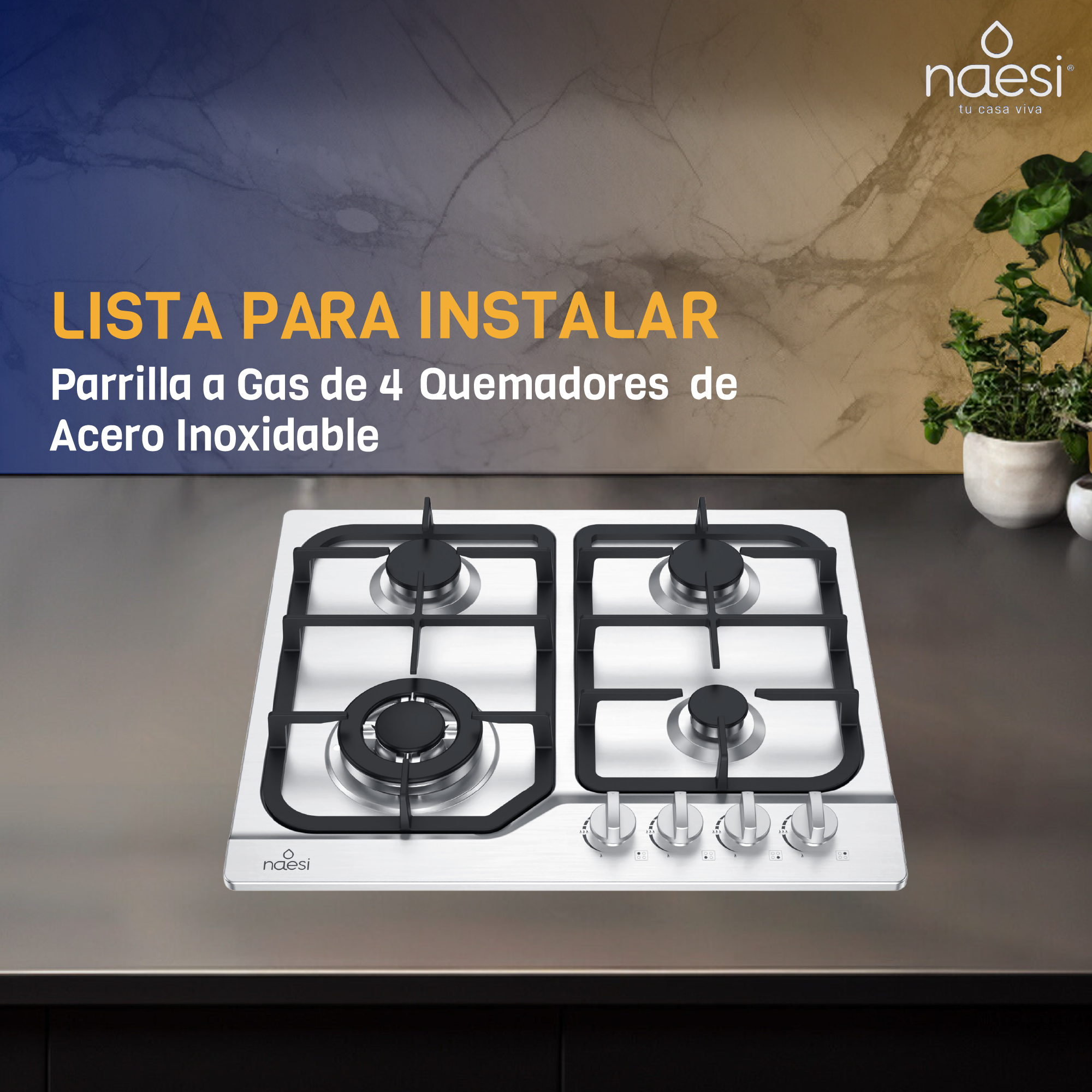 Foto 5 | Parrilla a Gas Naesi An114 Plateada 4 Quemadores de Acero Inoxidable