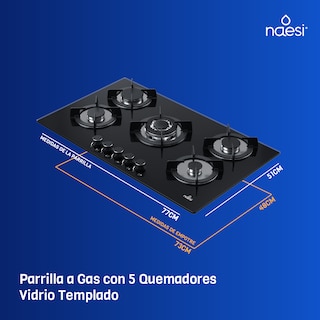 Foto 6 | Parrilla a Gas 5 Quemadores Vidrio Templado Naesi An105 Negra