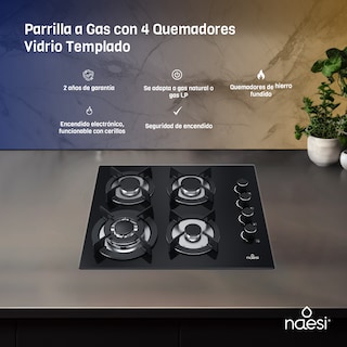 Foto 2 | Parrilla A Gas 4 Quemadores Vidrio Templado Naesi An104 Negra