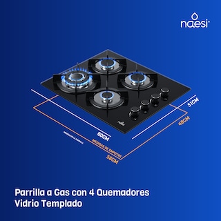 Foto 5 | Parrilla A Gas 4 Quemadores Vidrio Templado Naesi An104 Negra