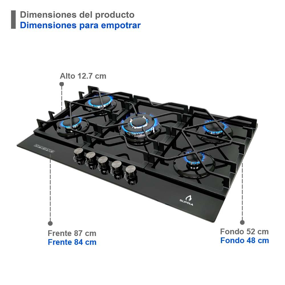 Foto 5 | Parrilla A Gas De 5 Quemadores Para Empotrar De 87 Cm Cubierta De Acero Inoxidable Mod. 5q-tg-87