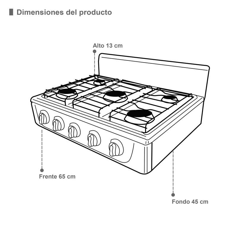 Foto 4 pulgar | Parrilla a Gas Supra 5Q-B de 5 Quemadores Blanco de Sobreponer 65 cm