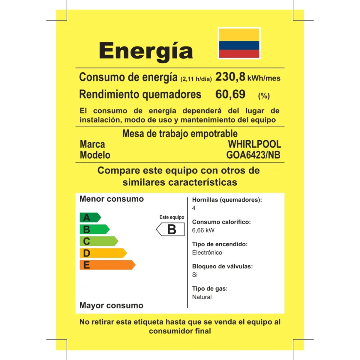 Foto 8 pulgar | Parrilla Gas Empotre Vitrocerámica Whirlpool Goa6423nb 59 Cm 4 Quemadores