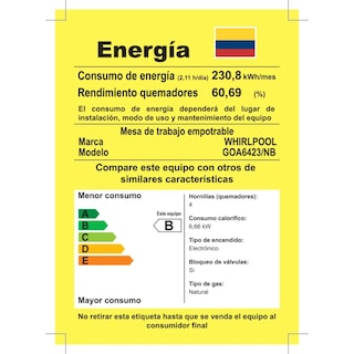 Foto 7 | Parrilla Gas Empotre Vitrocerámica Whirlpool Goa6423nb 59 Cm 4 Quemadores