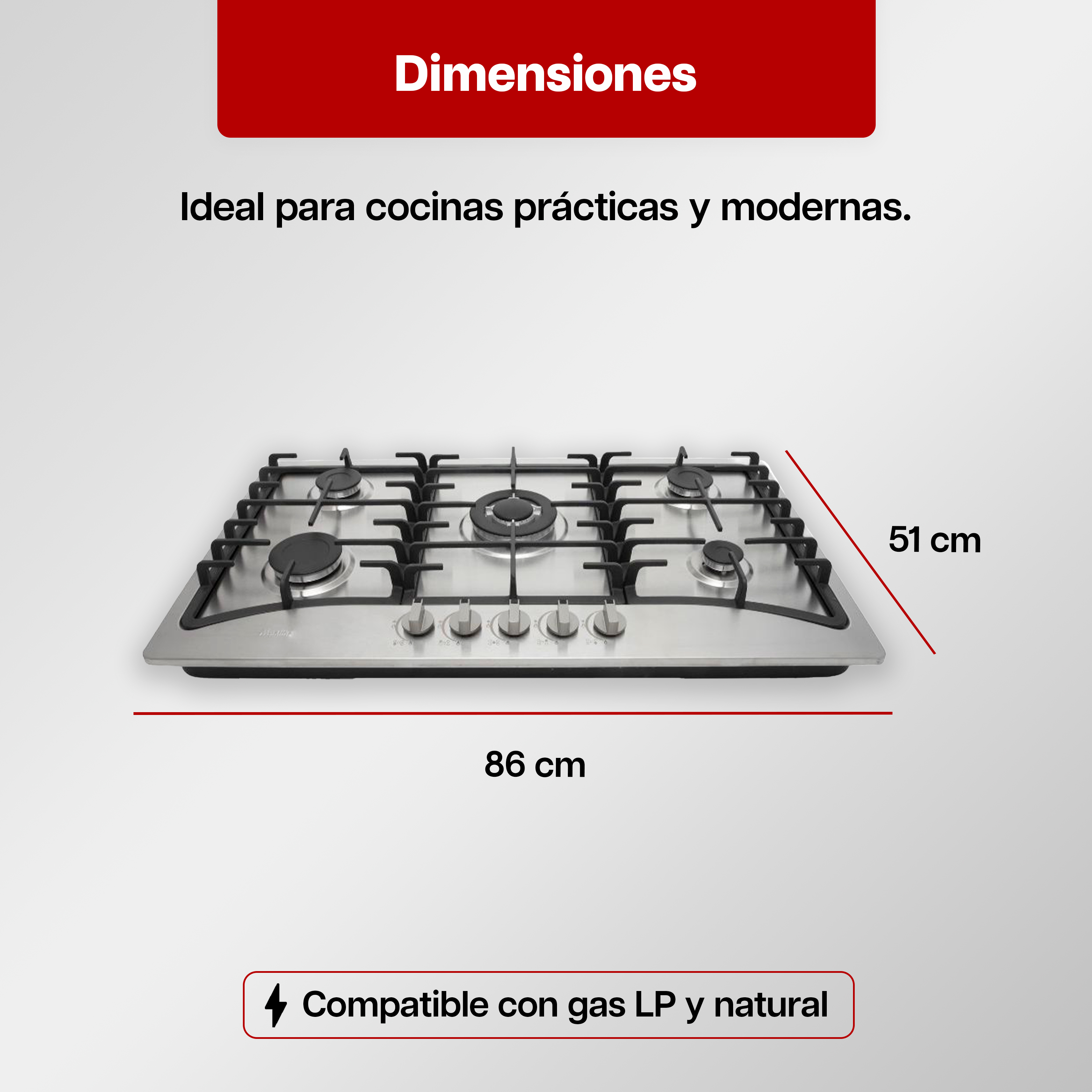 Foto 3 | Parrilla De Gas Maxims Jzbs5a8 Acero Inoxidable 90 Cm 5 Quemadores Empotrable