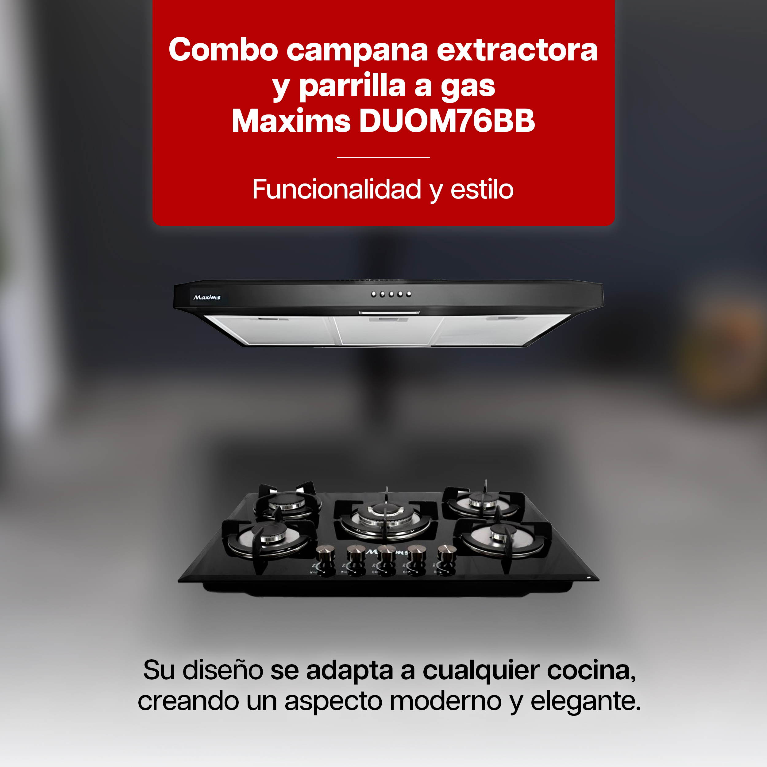 Foto 2 | Combo Maxims Parrilla Gas 5 Quemadores + Campana 76 Cm Acero Inoxidable