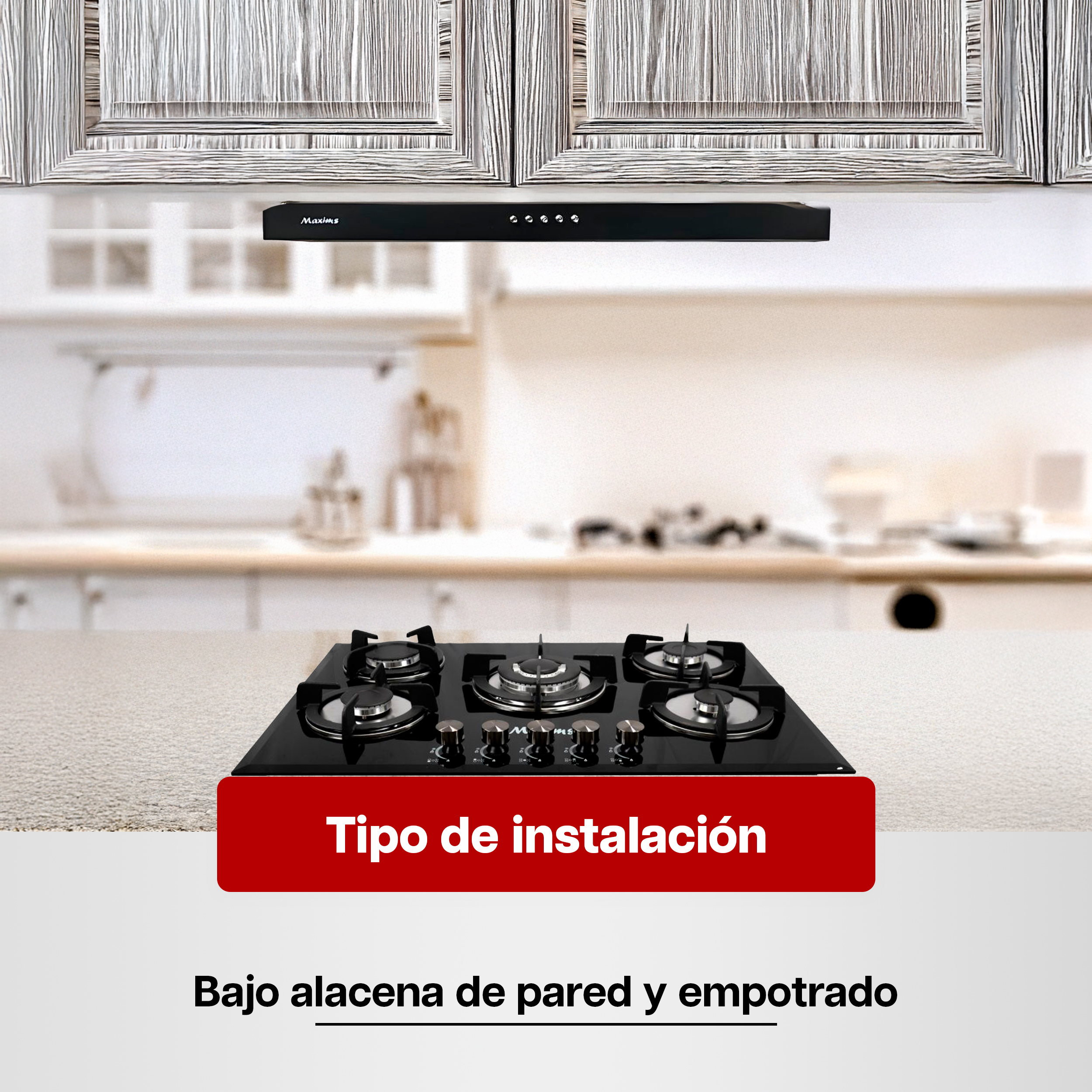 Foto 6 | Combo Maxims Parrilla Gas 5 Quemadores + Campana 76 Cm Acero Inoxidable