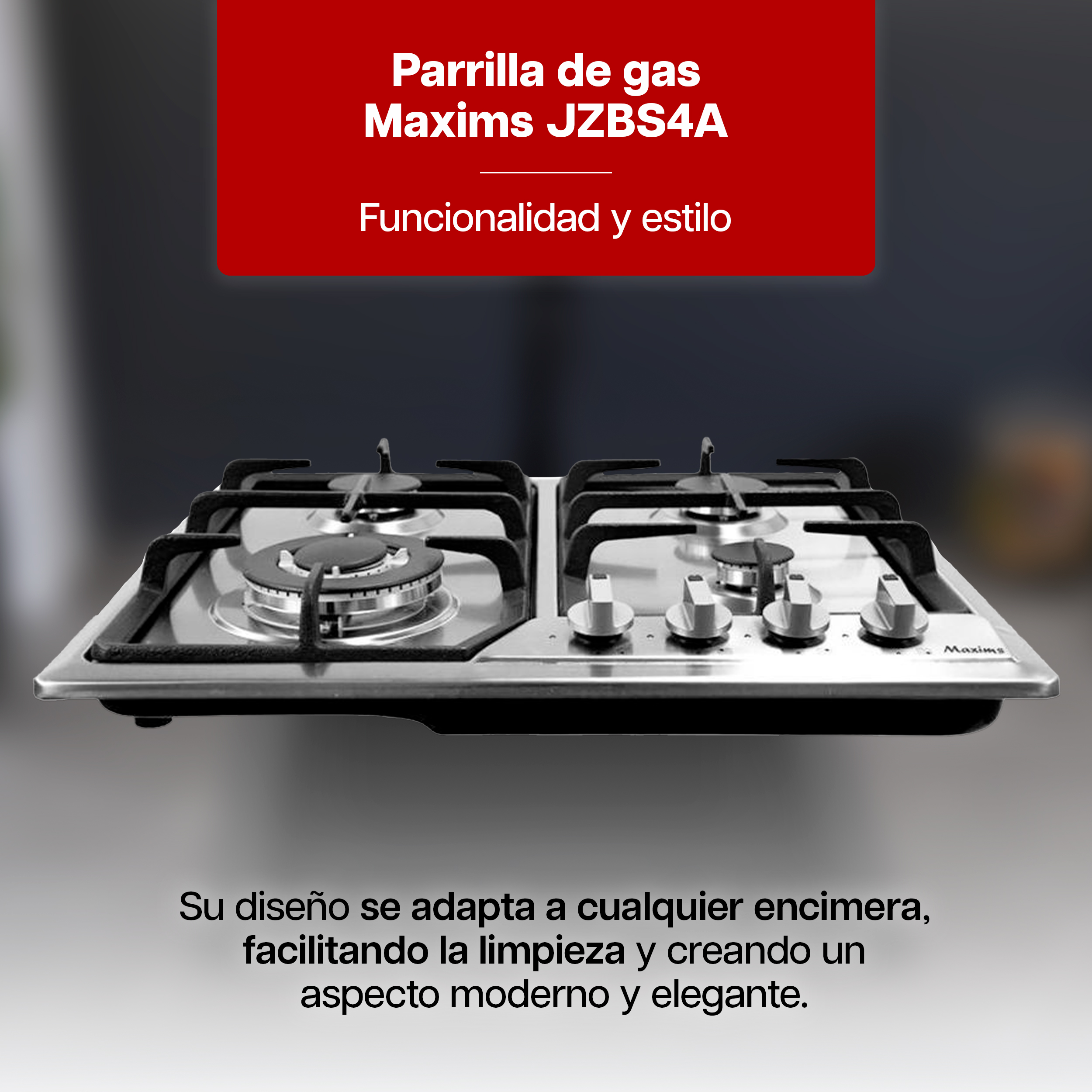 Foto 2 | Parrilla de Gas Maxims 4 Quemadores de Hierro Empotrable de Acero Inoxidable