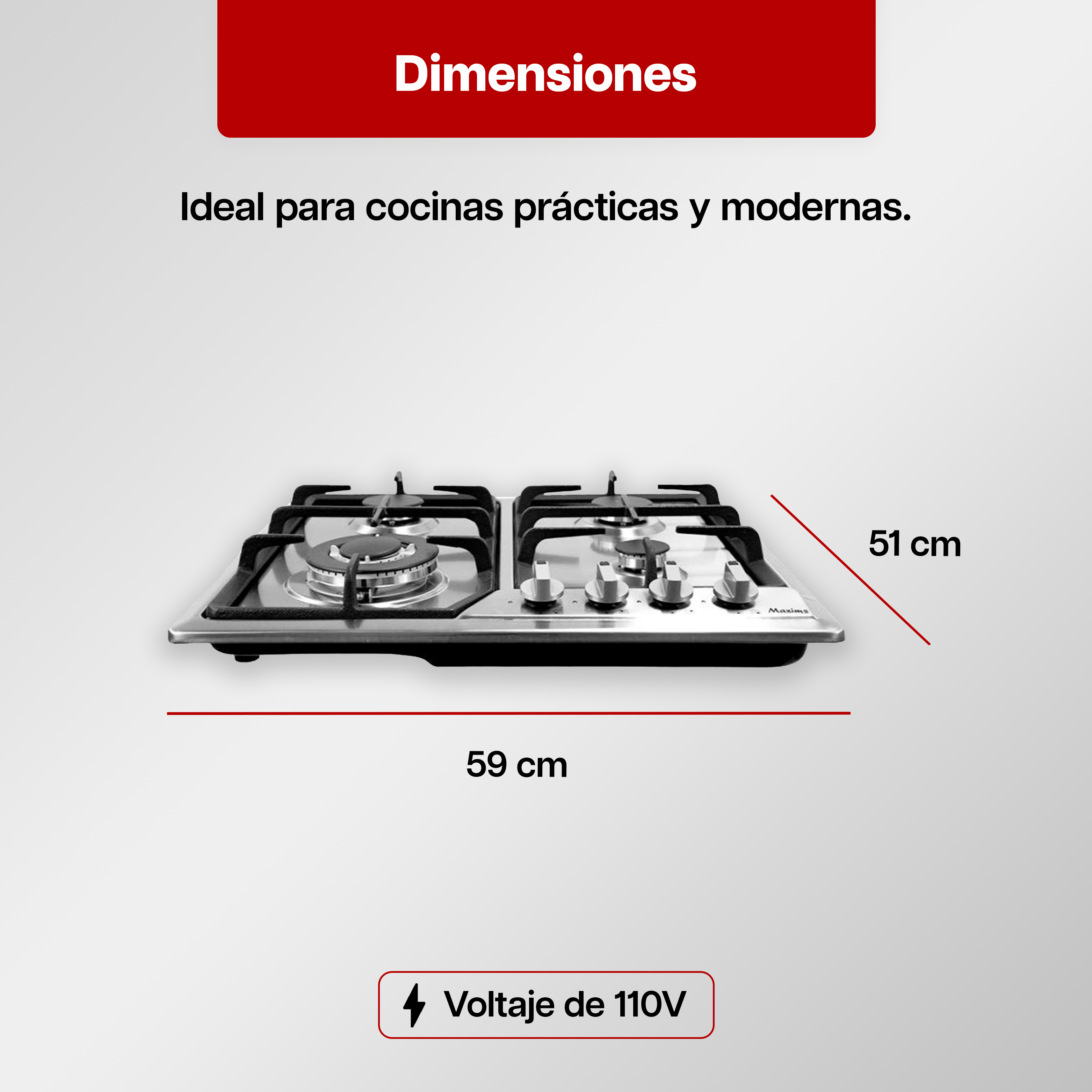 Foto 3 | Parrilla de Gas Maxims 4 Quemadores de Hierro Empotrable de Acero Inoxidable