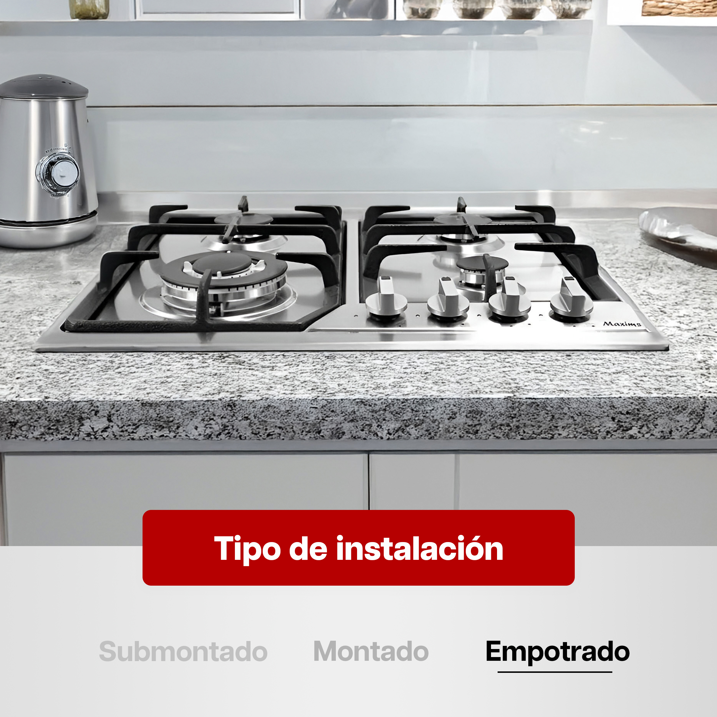 Foto 7 pulgar | Parrilla de Gas Maxims 4 Quemadores de Hierro Empotrable de Acero Inoxidable