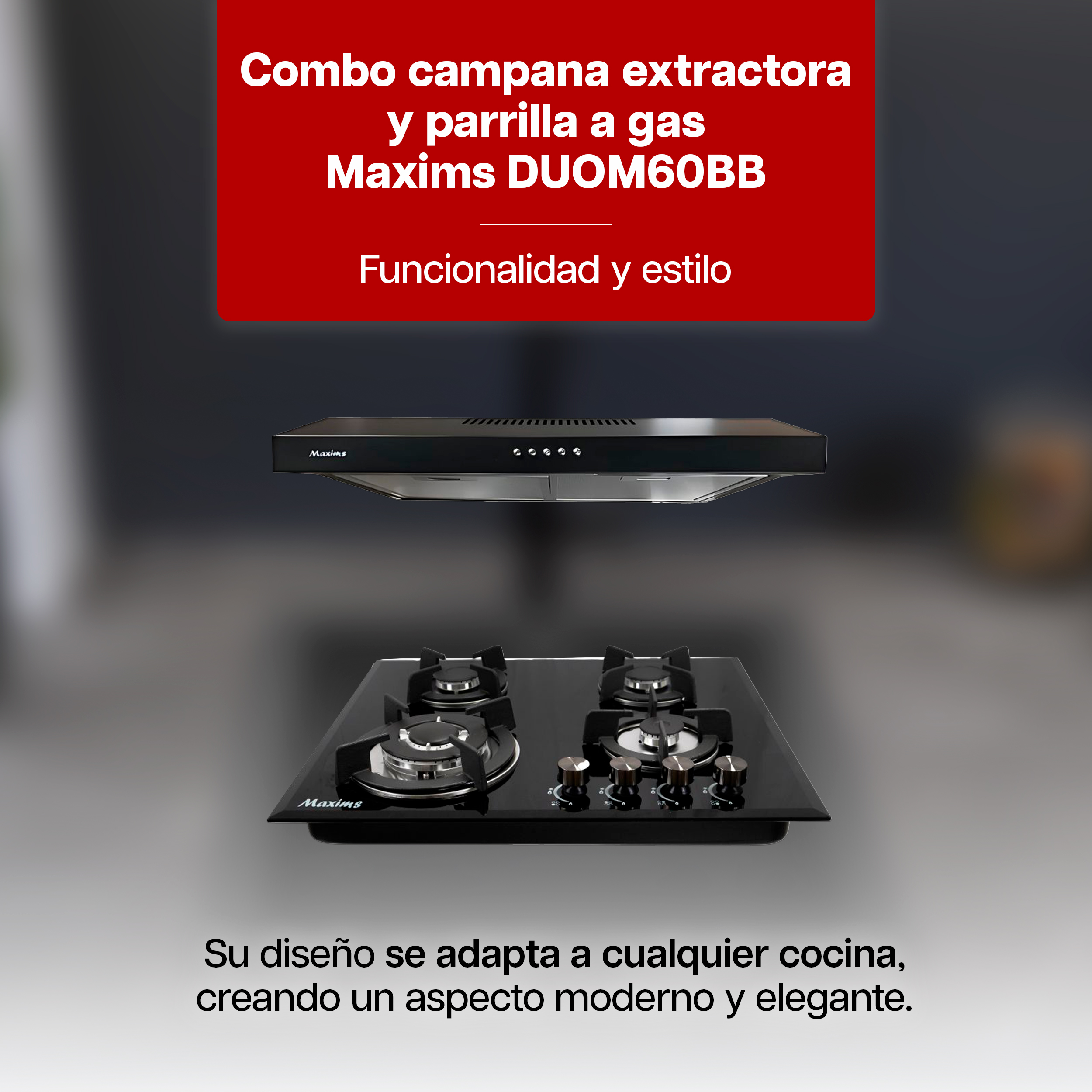 Foto 2 | Combo Maxims Parrilla de Gas 4 Quemadores y Campana 60 cm Acero Inoxidable