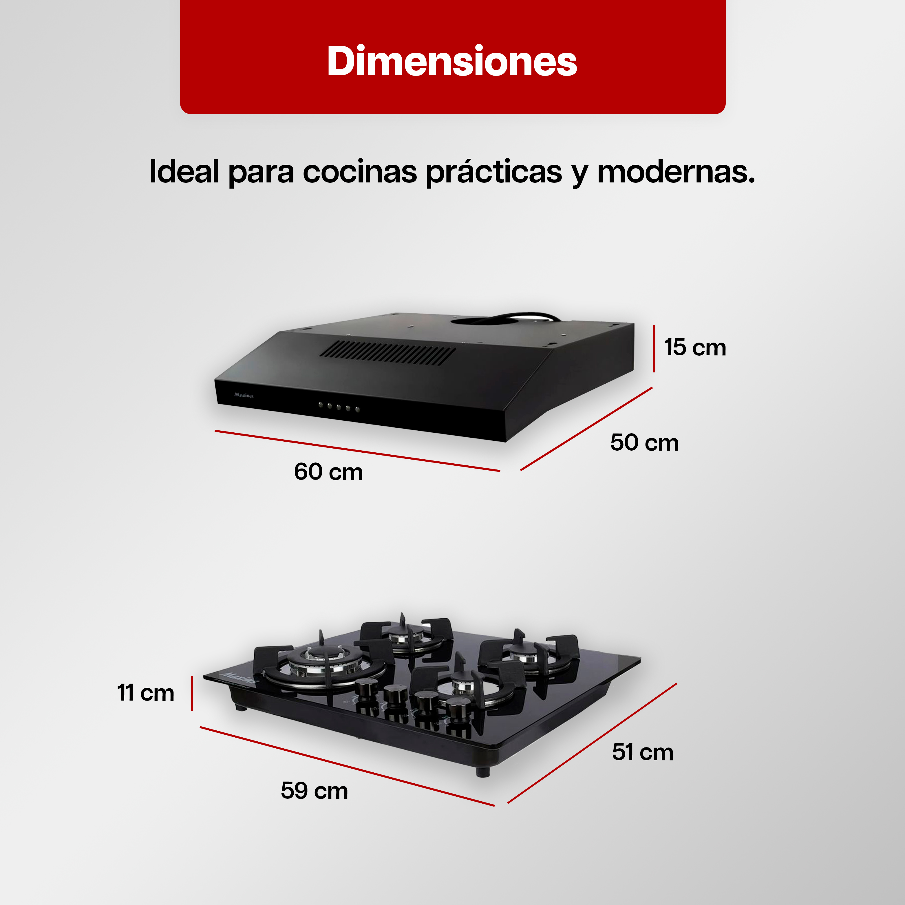 Foto 3 | Combo Maxims Parrilla de Gas 4 Quemadores y Campana 60 cm Acero Inoxidable