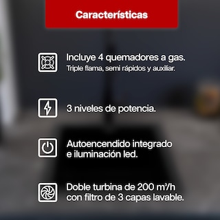 Foto 5 | Combo Maxims Parrilla de Gas 4 Quemadores y Campana 60 cm Acero Inoxidable