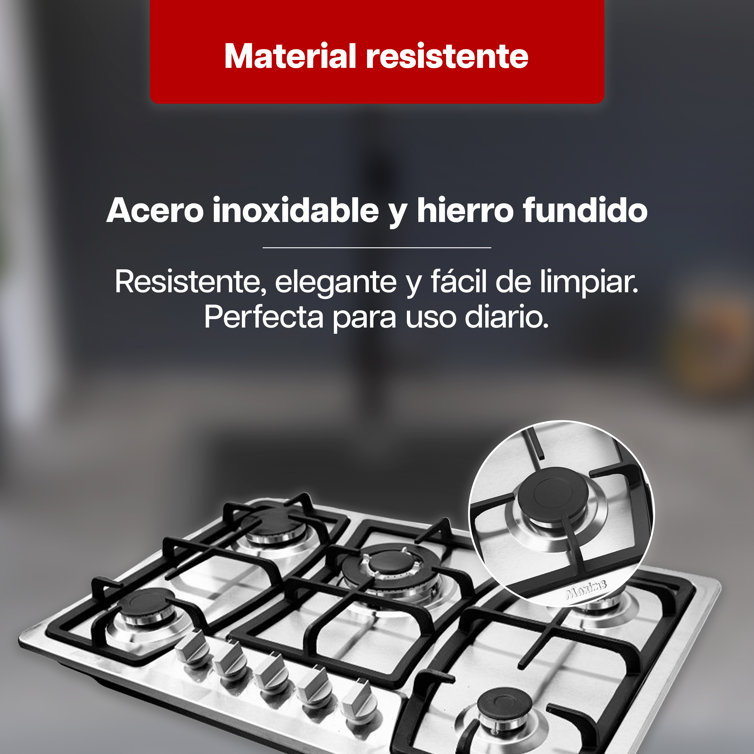 Foto 5 pulgar | Combo Maxims Parrilla 5 Quemadores y Campana 76 cm Acero Inoxidable