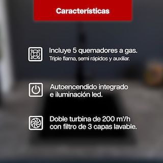 Foto 5 | Combo Maxims Parrilla 5 Quemadores y Campana 76 cm Acero Inoxidable