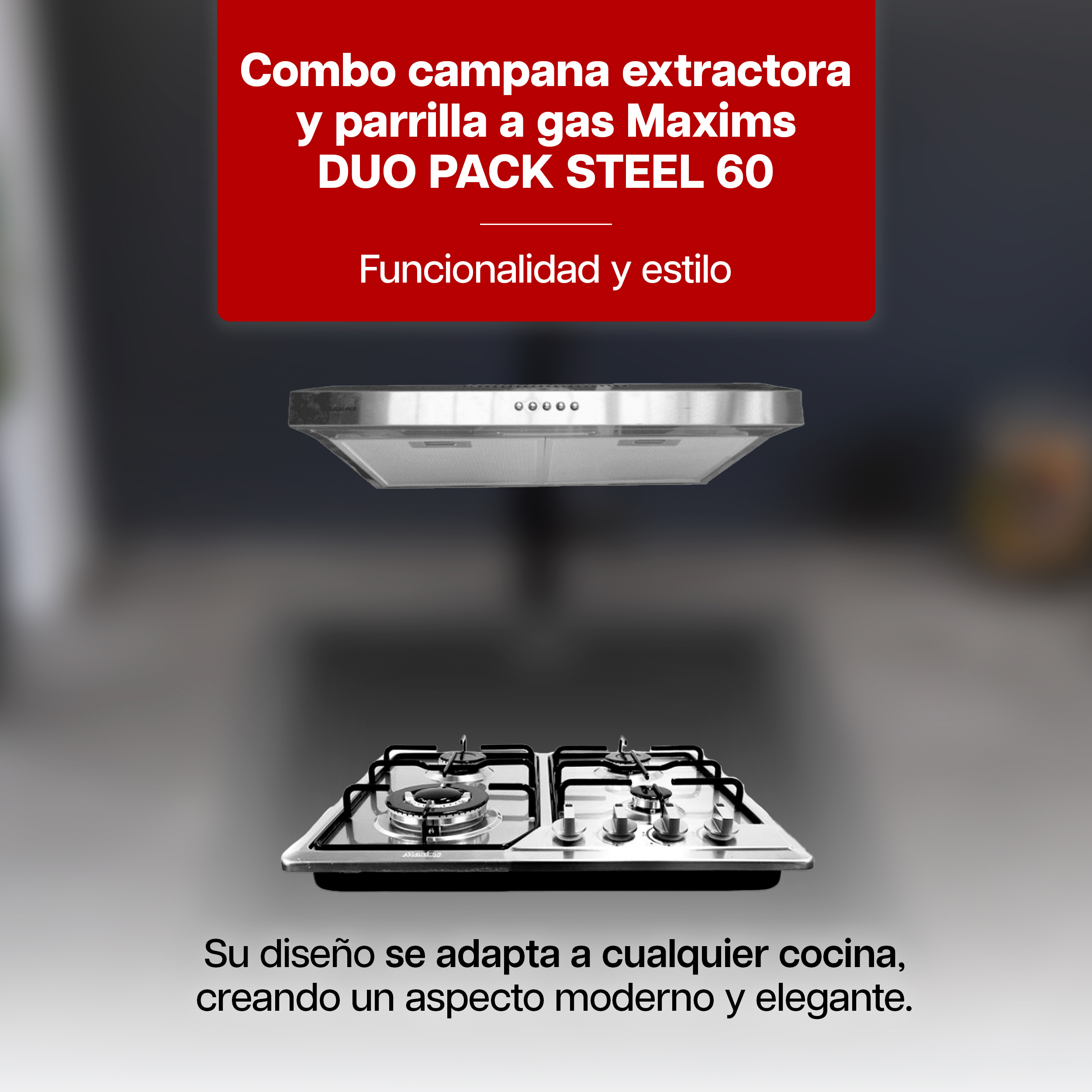 Foto 3 pulgar | Combo Campana y Parrilla Empotrables Maxims Dúo Steel Acero Inoxidable 60cm