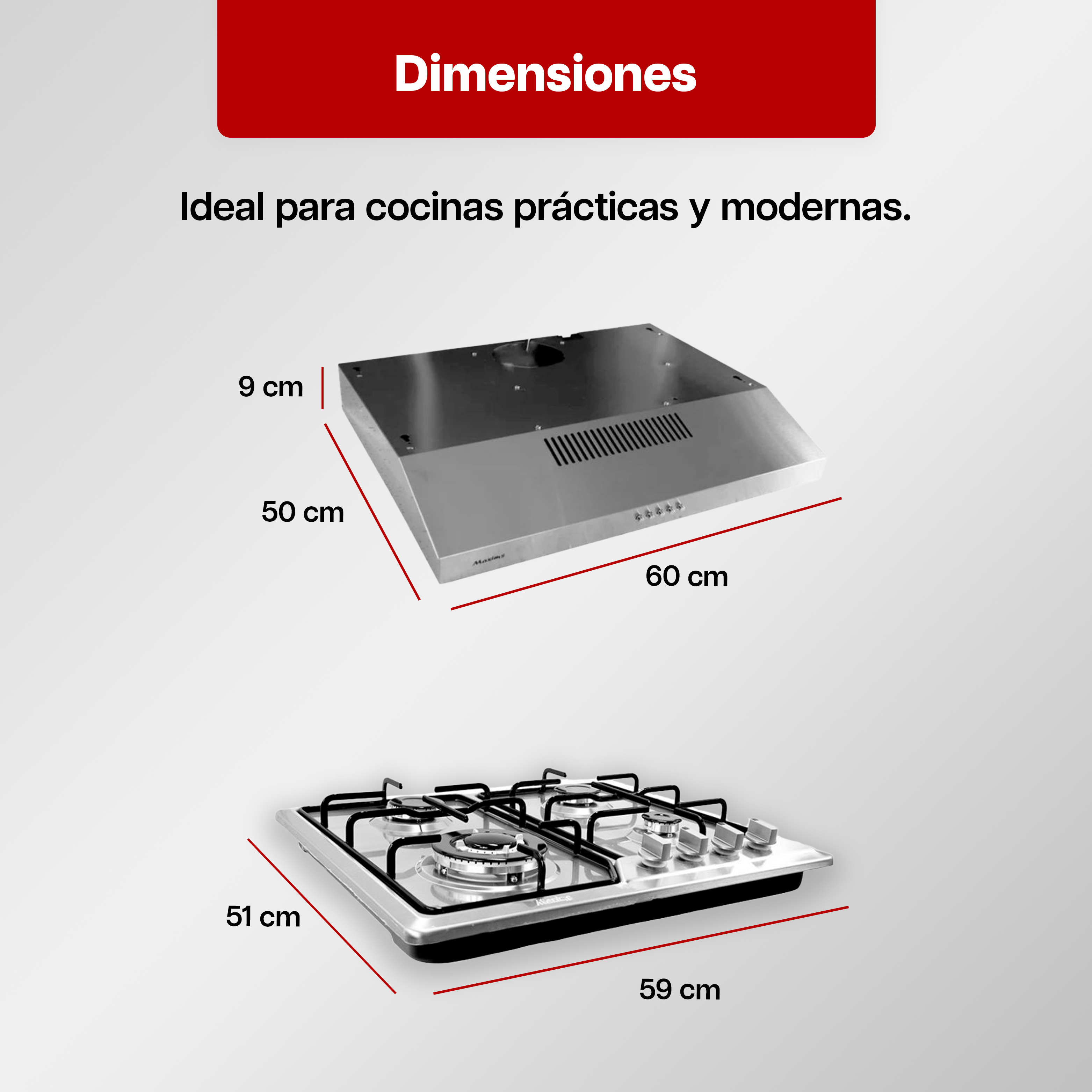 Foto 3 | Combo Campana y Parrilla Empotrables Maxims Dúo Steel Acero Inoxidable 60cm