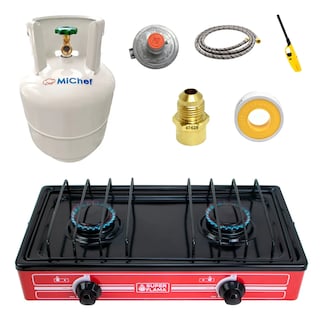 Foto 1 | Combo Parrilla de Gas LP de 2 Quemadores con Tanque de Gas 10 Kg y Kit de Instalación Super Flama