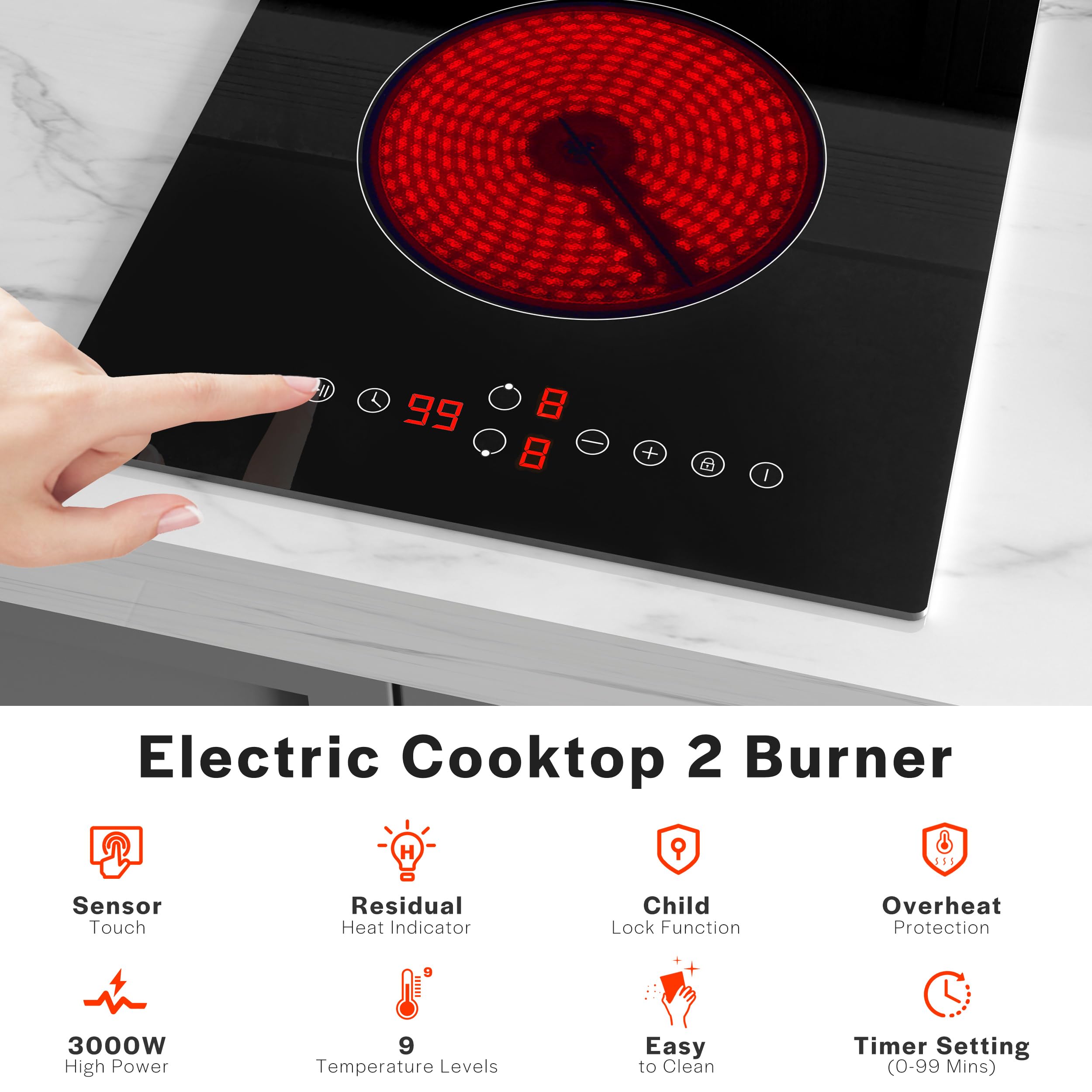 Foto 7 pulgar | Estufa Eléctrica Infrarroja Cooktop Empava 3000w Con 2 Quemadores - Venta Internacional.