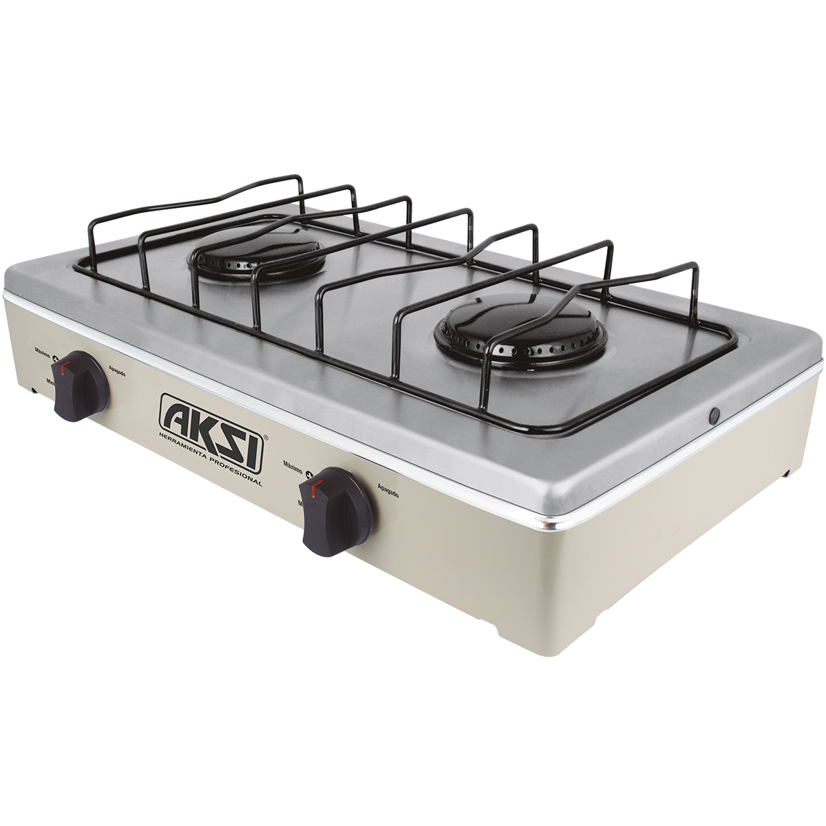 Foto 1 | Parrilla Estufa De Mesa Aksi 2 Quemadores Almendra Acero Inox