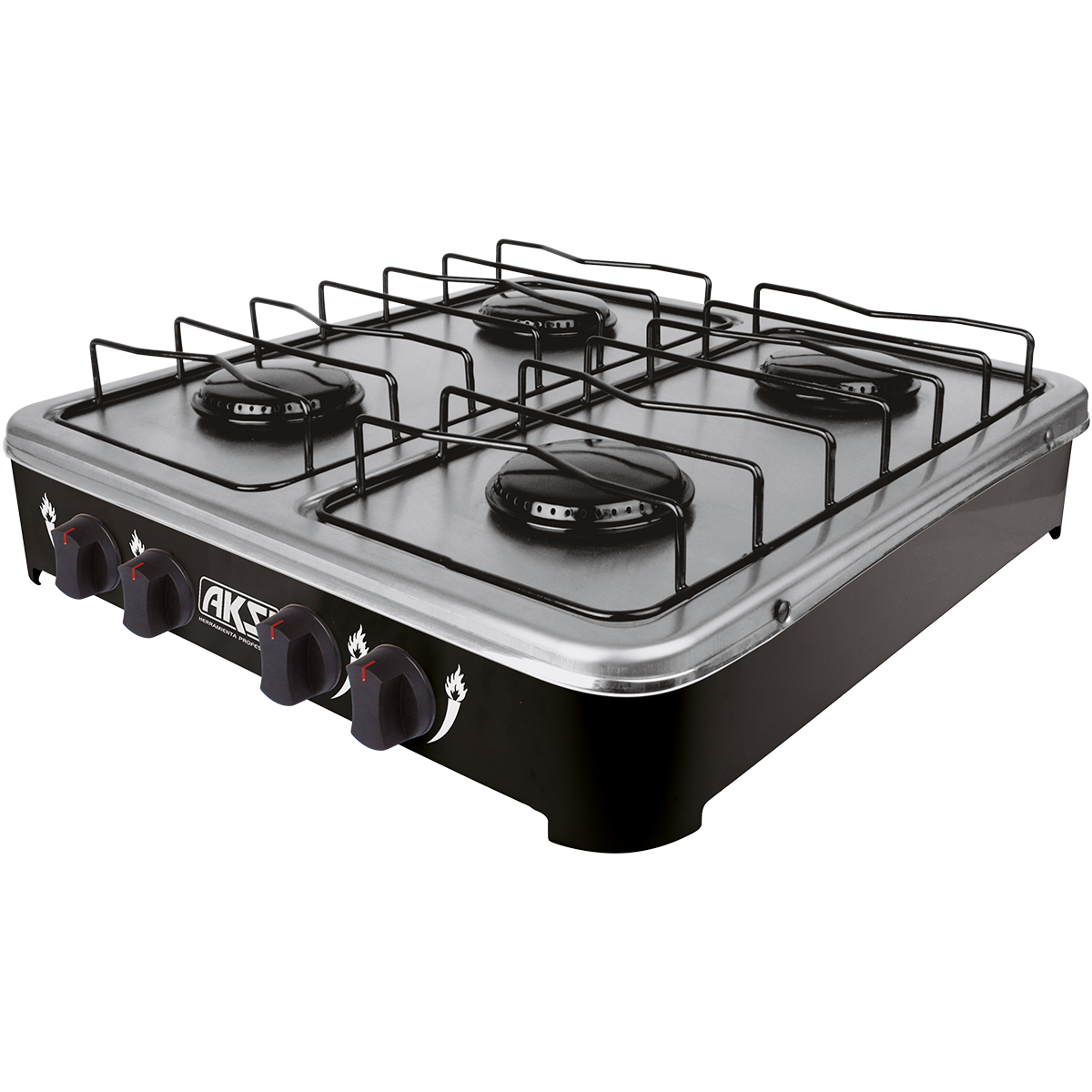 Parrilla Estufa De Mesa Aksi 4 Quemadores Negro Acero Inoxidable
