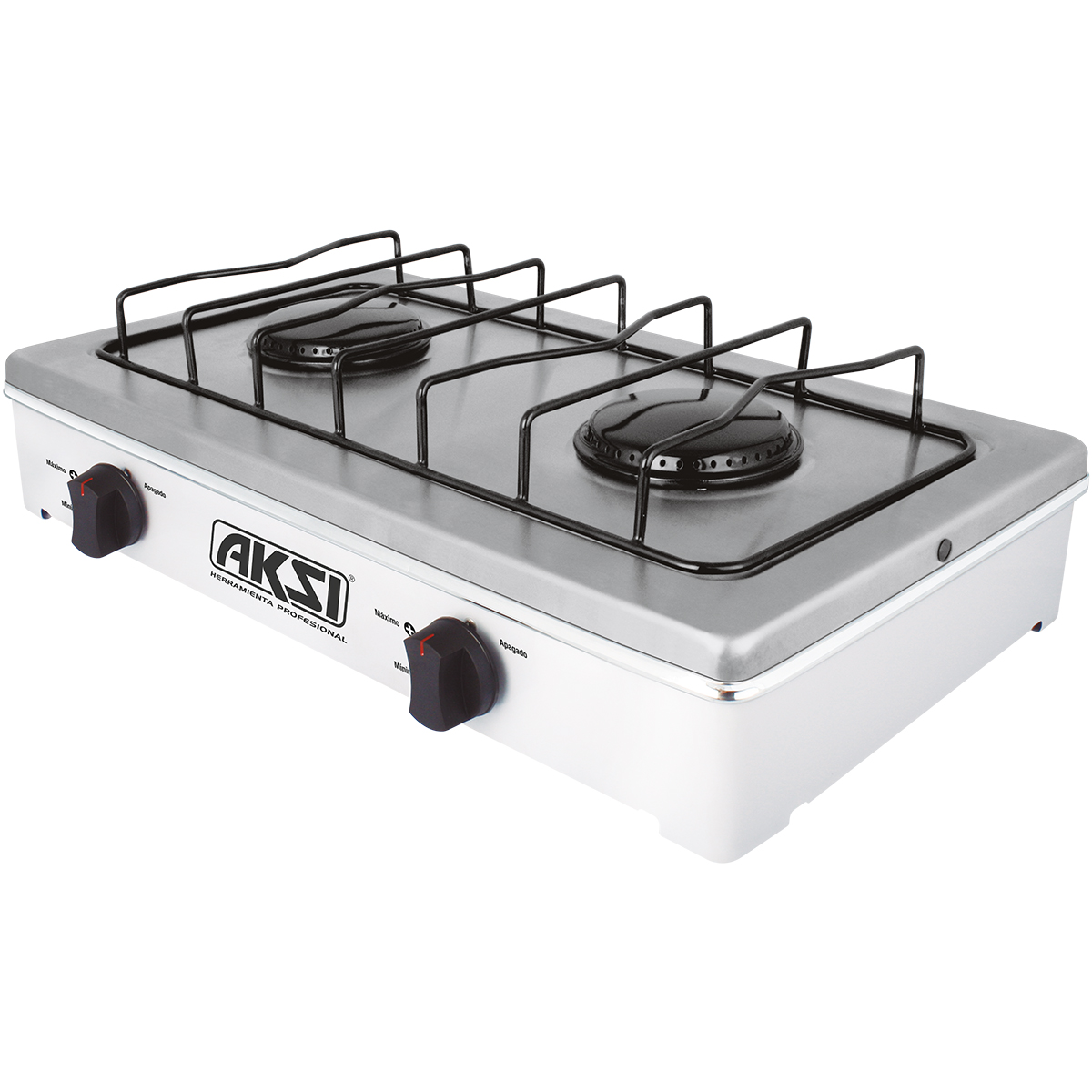 Foto 1 | Parrilla Estufa De Mesa Aksi 2 Quemadores Blanco Acero Inoxidable
