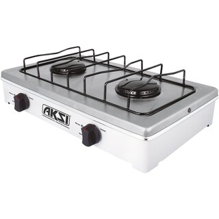 Foto 1 | Parrilla Estufa De Mesa Aksi 2 Quemadores Blanco Acero Inoxidable