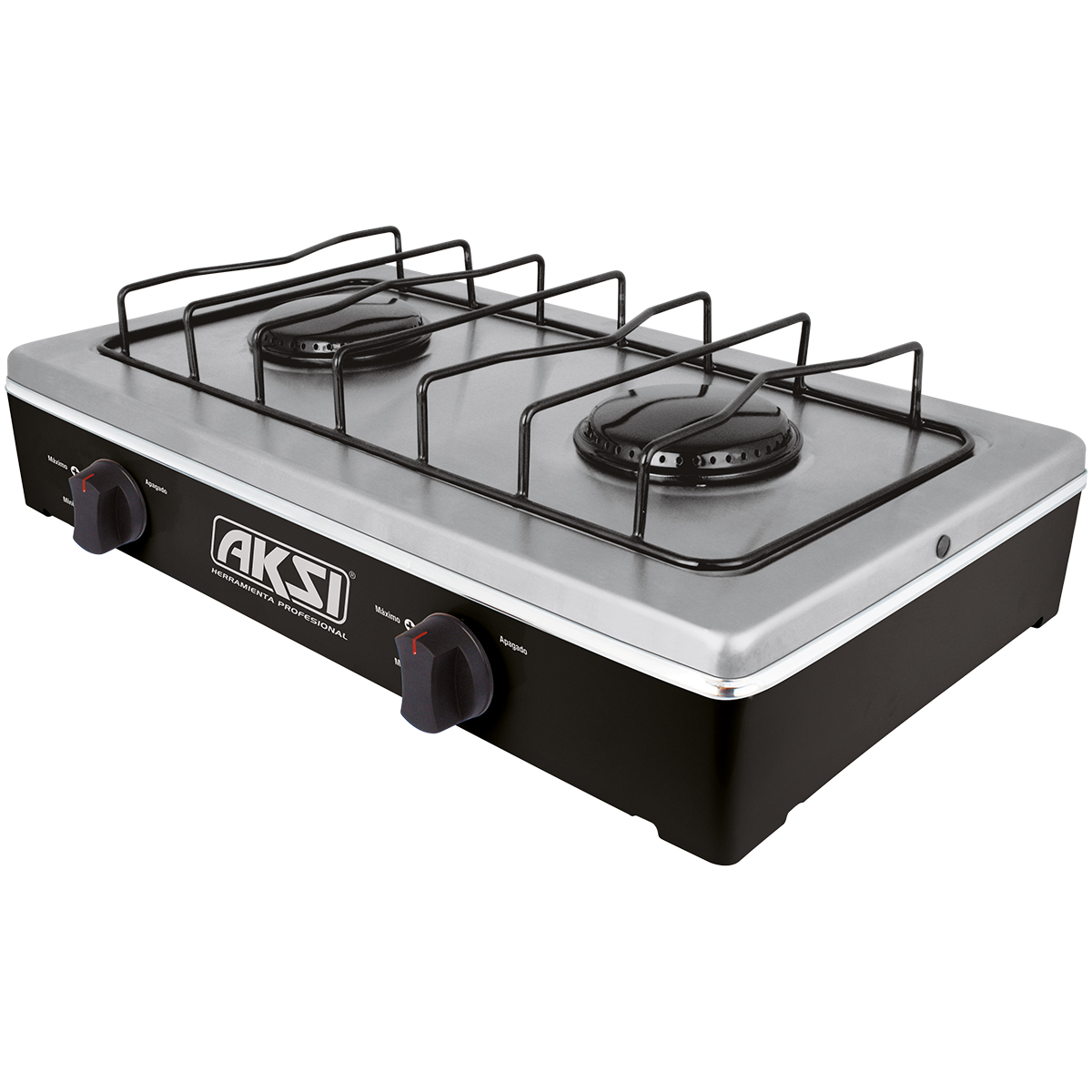 Foto 1 | Parrilla Estufa De Mesa Aksi 2 Quemadores Negro Acero Inoxidable