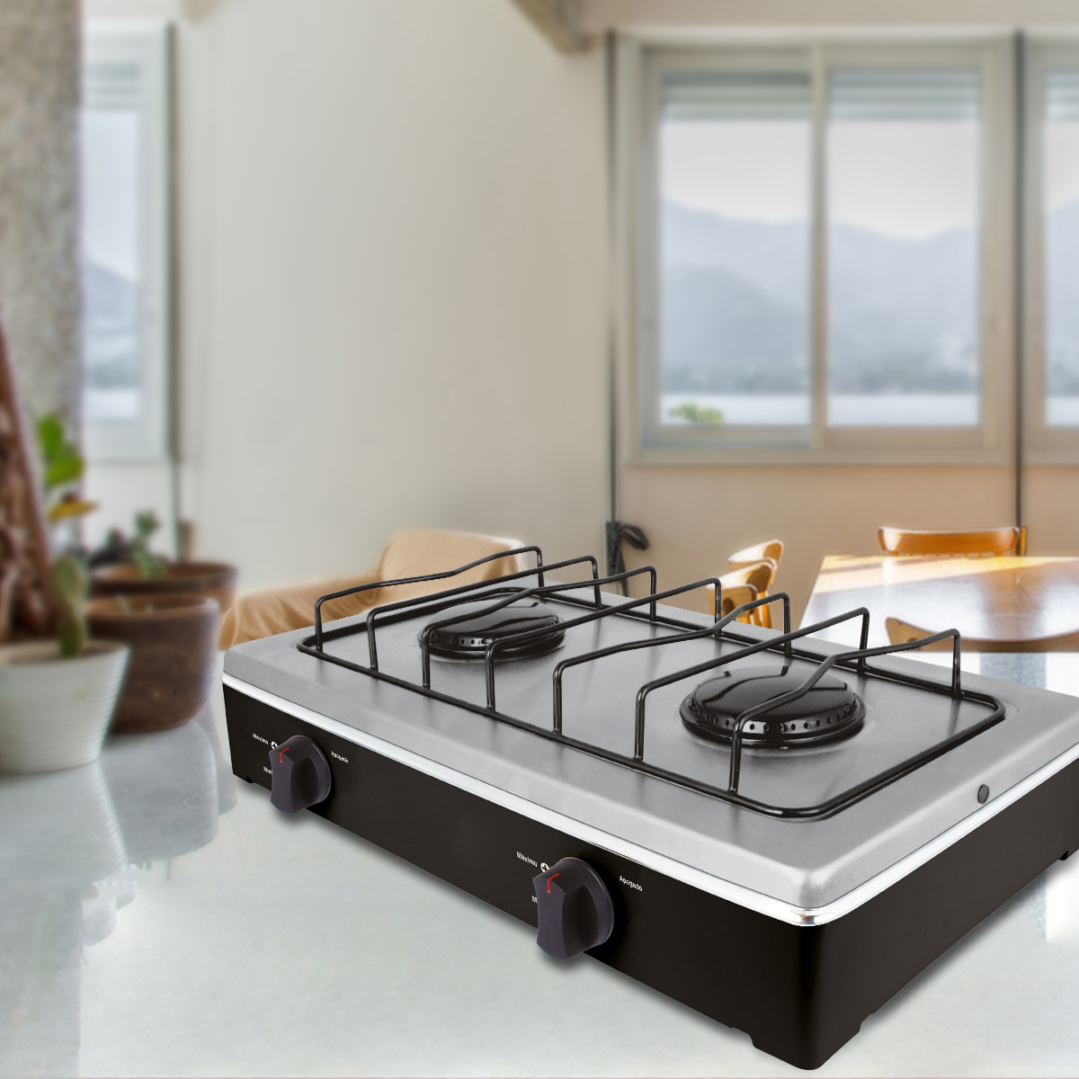 Foto 4 | Parrilla Estufa De Mesa Aksi 2 Quemadores Negro Acero Inoxidable