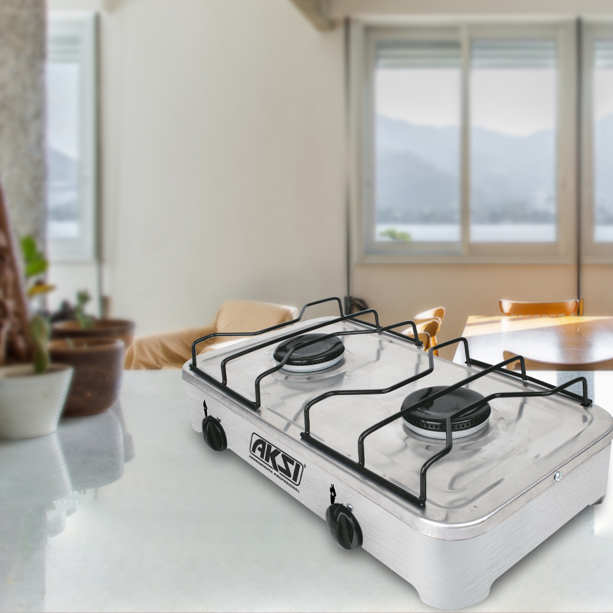 Foto 4 | Estufa 2 Quemadores Aksi Acero Inoxidable De Mesa