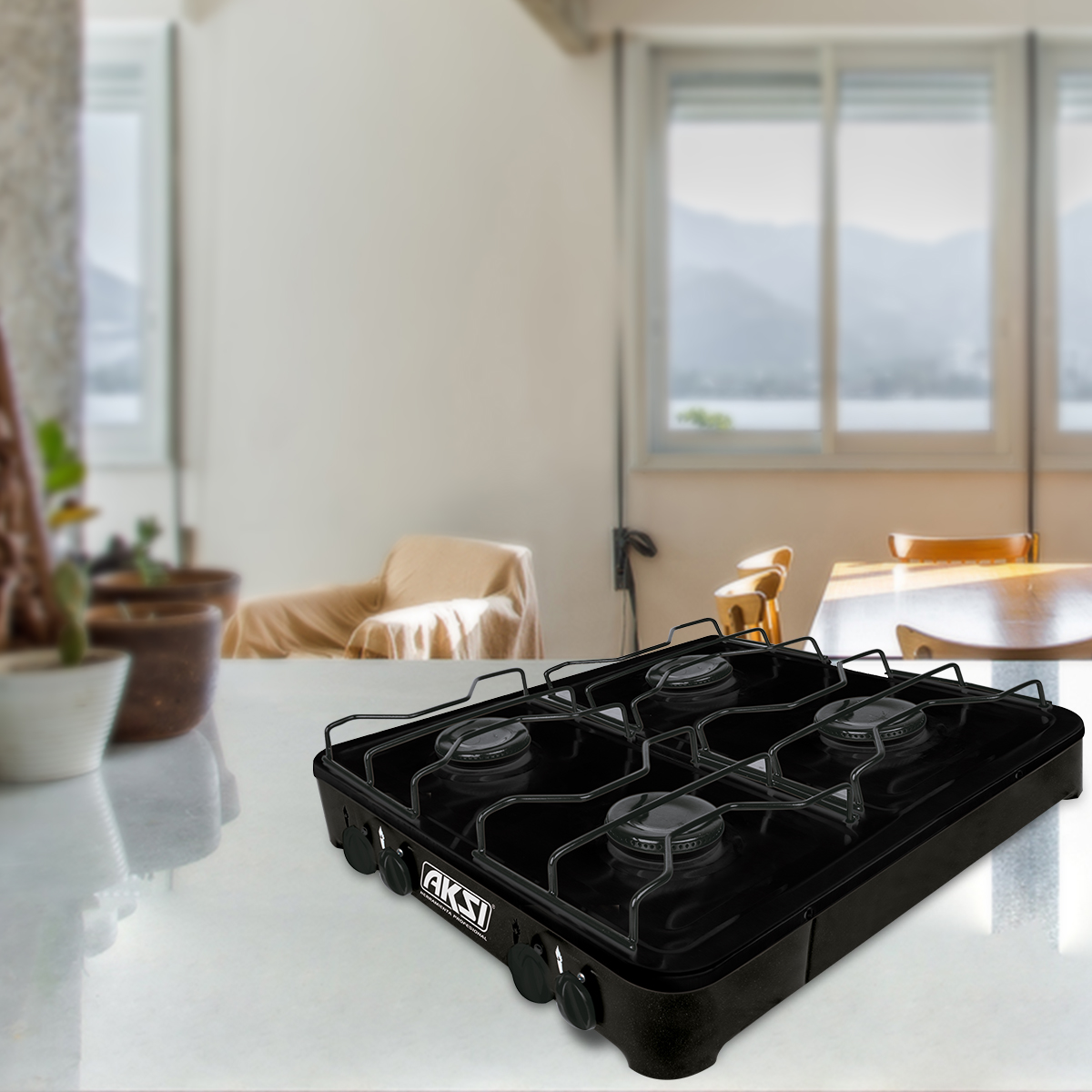 Foto 4 | Parrilla Estufa De Mesa Aksi 4 Quemadores Negro