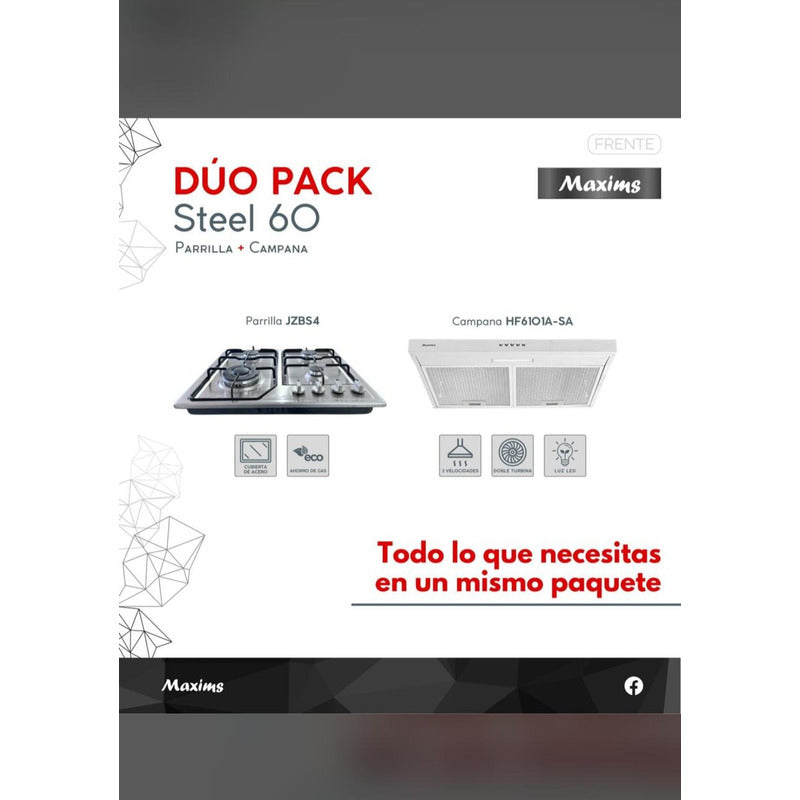 Foto 5 pulgar | Parrilla de Gas con 4 Quemadores Maxims y Campana 60 cm