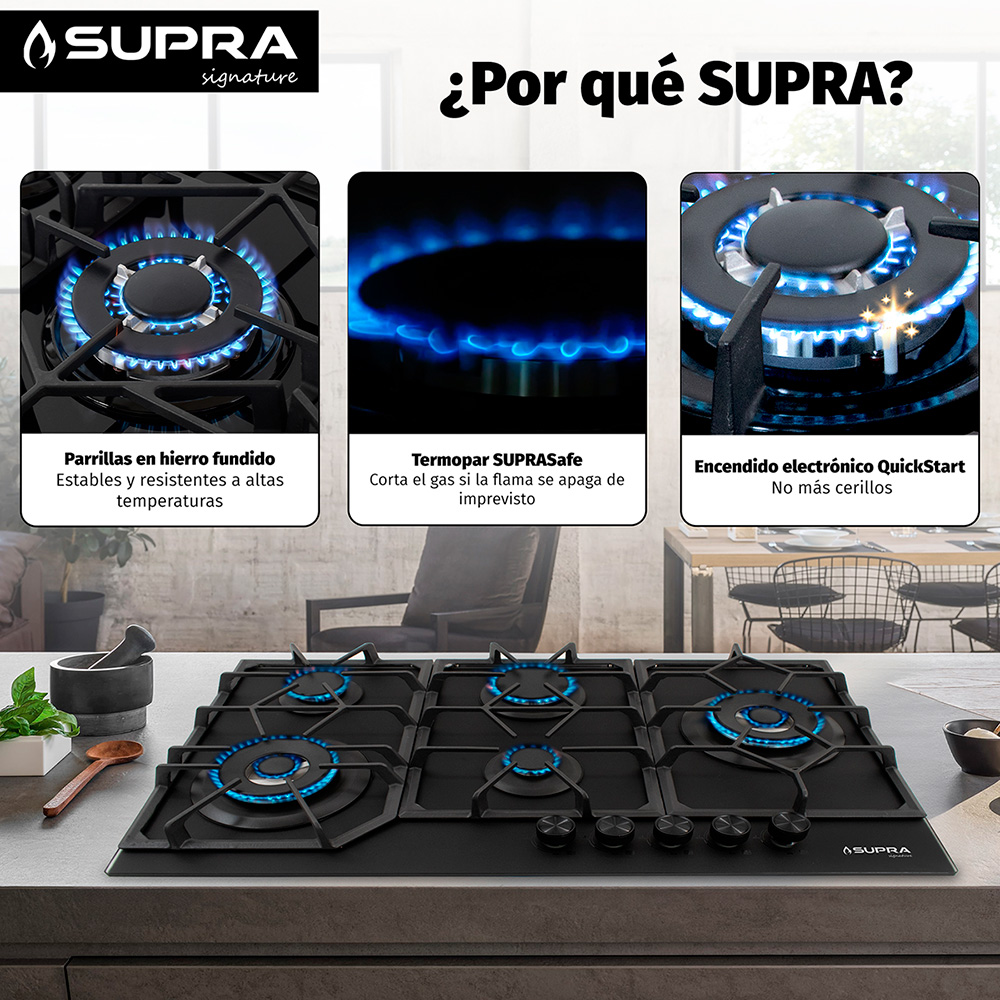 Foto 4 pulgar | Parrilla De Gas Spyder 87 | 5 Quemadores | Cristal Negro Mate | Empotrable