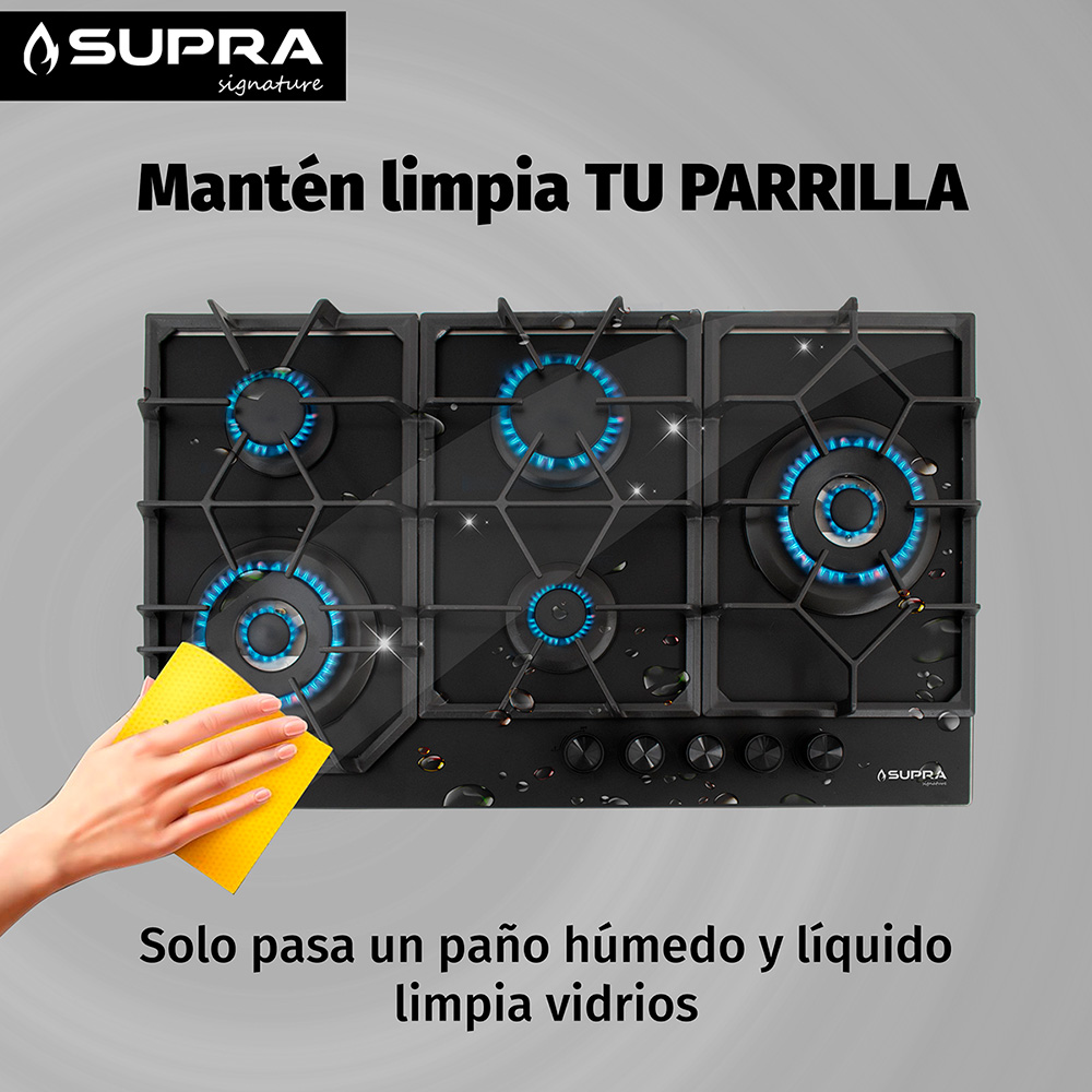 Foto 5 pulgar | Parrilla De Gas Spyder 87 | 5 Quemadores | Cristal Negro Mate | Empotrable
