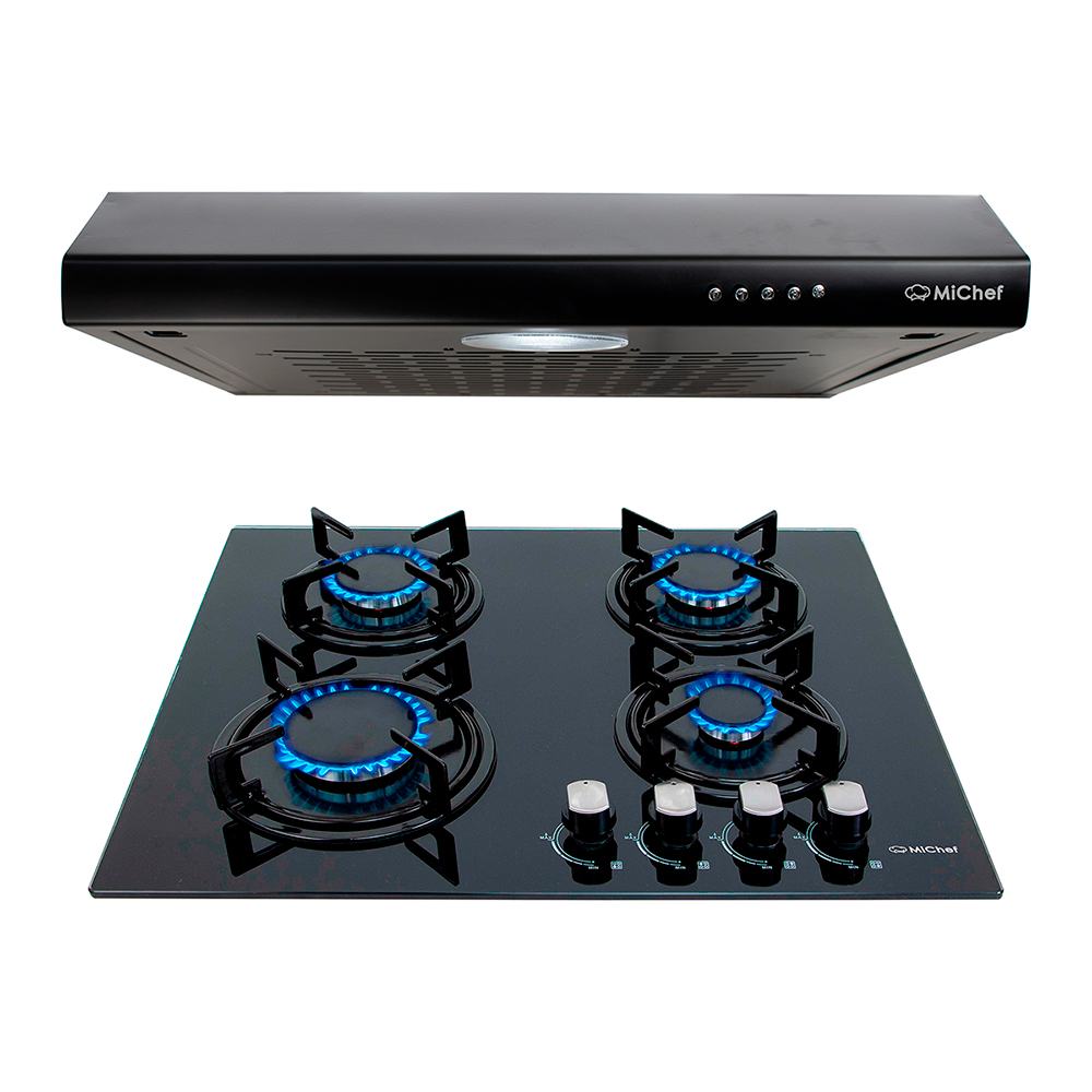Foto 1 | Combo Rivara Parrilla Cristal Templado Kayser 4 Quemadores Campana De Pared 60aria-n