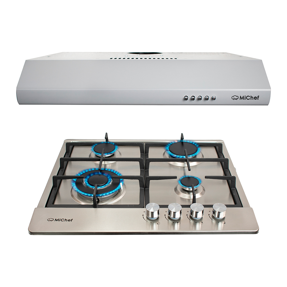 Combo Rotini Parrilla Scappi 60 Cm Empotrable De Acero Inoxidable Campana De Pared Aria G-60 Cm