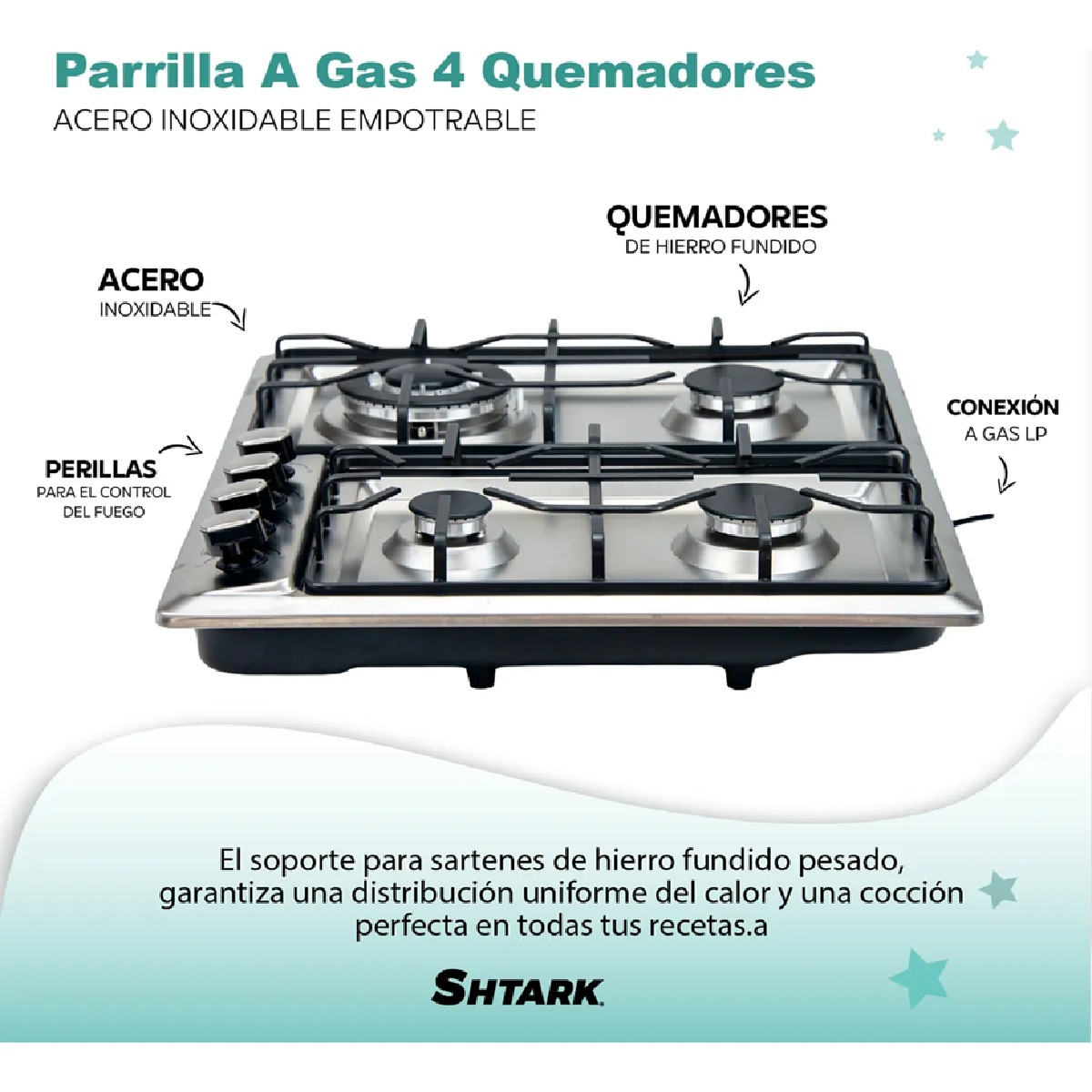 Foto 3 pulgar | Parrilla A Gas 4 Quemadores Acero Inoxidable Empotrable