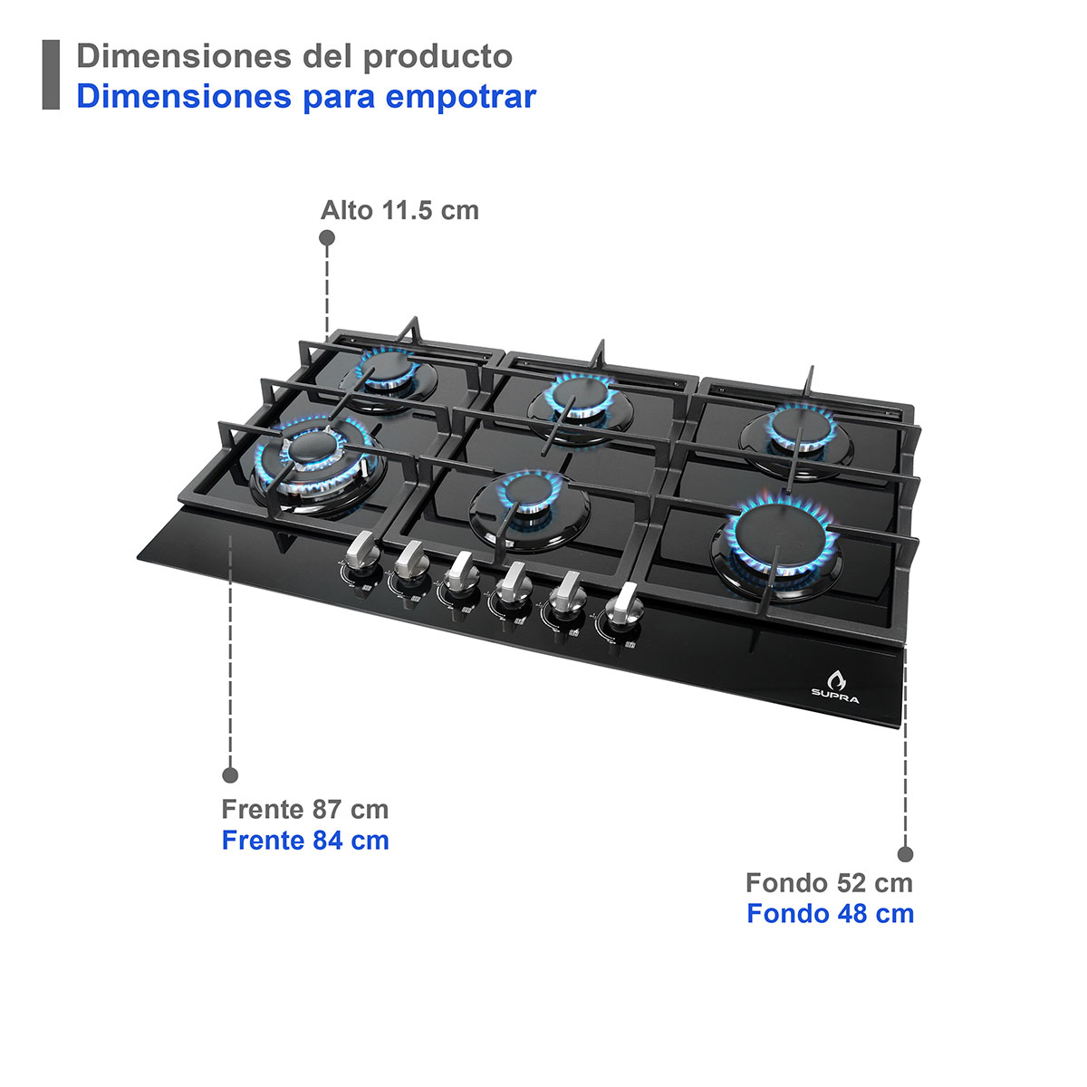 Foto 5 | Parrilla De Gas Diamond Glass Empotrable De 6 Quemadores De Cristal Templado Color Negro