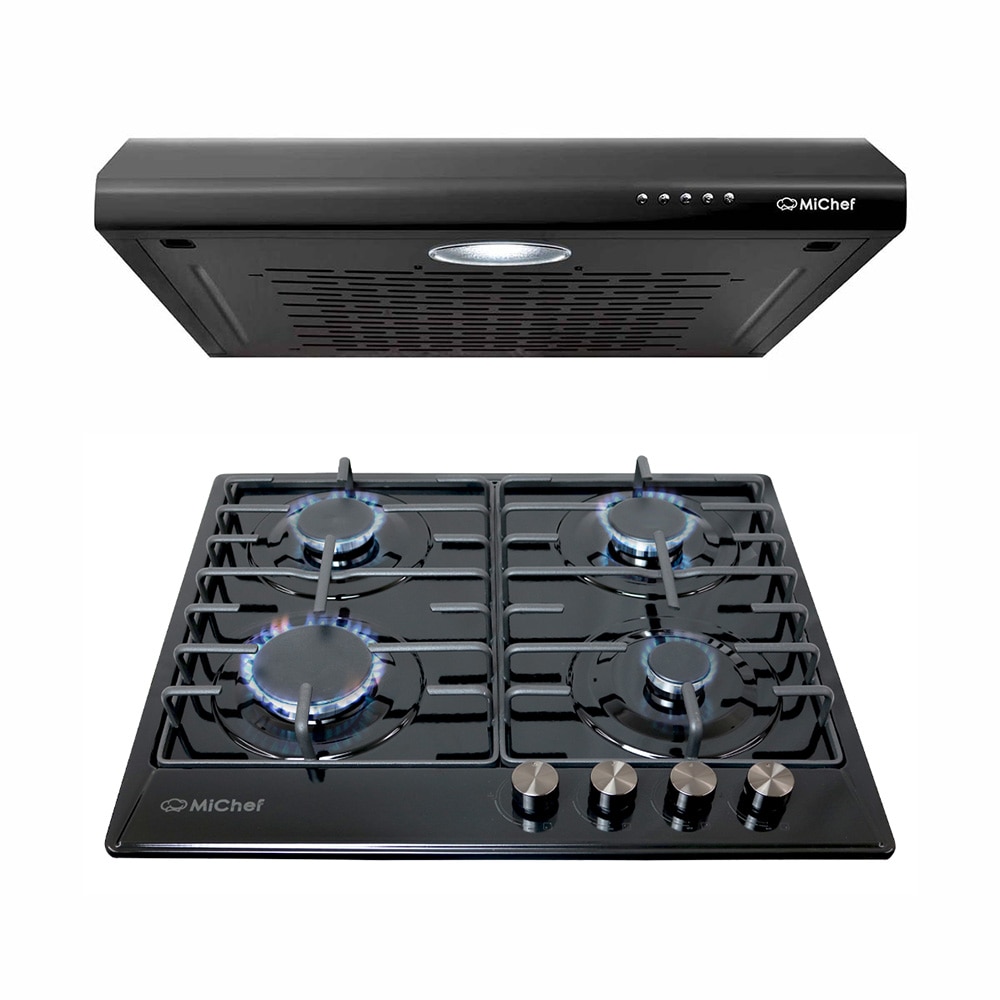 Combo Fusilli Parrilla 60 Cm Con 4 Quemadores Negro  Mate Y Campana Negra De Pared 60cm