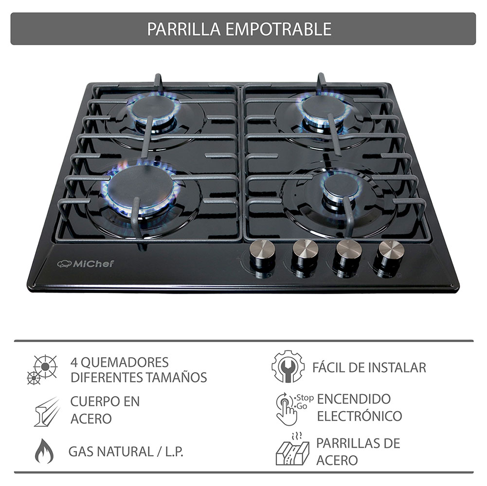 Foto 4 | Combo Fusilli Parrilla 60 Cm Con 4 Quemadores Negro  Mate Y Campana Negra De Pared 60cm
