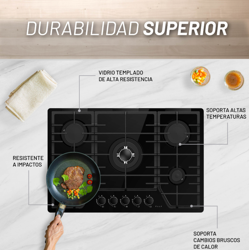 Foto 4 pulgar | Parrilla De Gas De Vidrio Templado 8mm Con 5 Quemadores Incluye Espreas Para Gas Natural Y Dispositivo De Seguridad