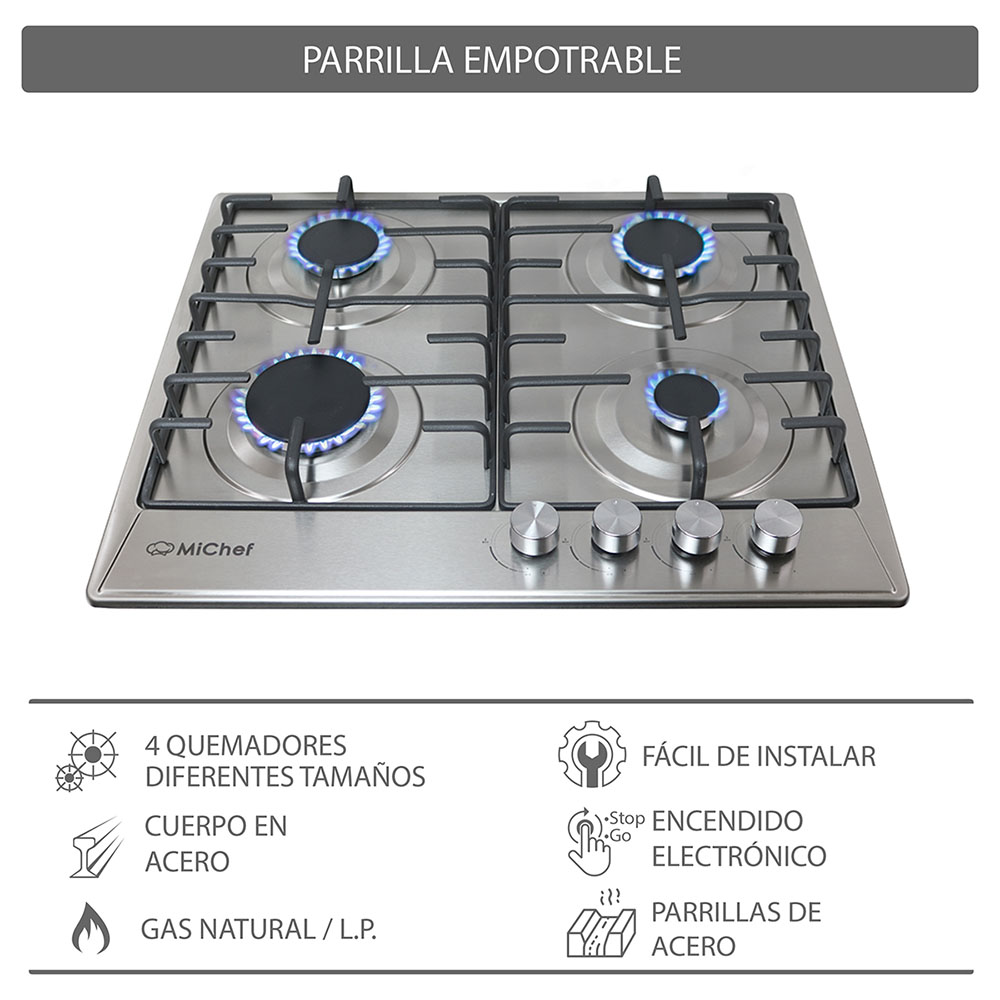 Foto 5 pulgar | Combo Bigoli Parrilla De 60 Cm Con 4 Quemadores Color Acero Con Campana De Pared De 60 Cm