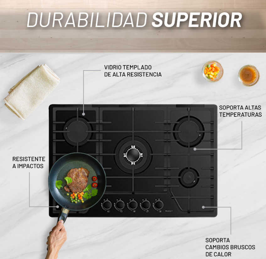 Foto 3 | Parrilla De Gas De Vidrio Templado Mate 8mm Con 5 Quemadores Incluye Espreas Para Gas Natural Y Dispositivo De Seguridad