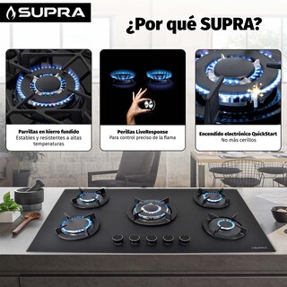 Foto 3 | Parrilla A Gas De 5 Quemadores Bella-90 Empotrable 90 Cm Cristal Templado Negro Mate