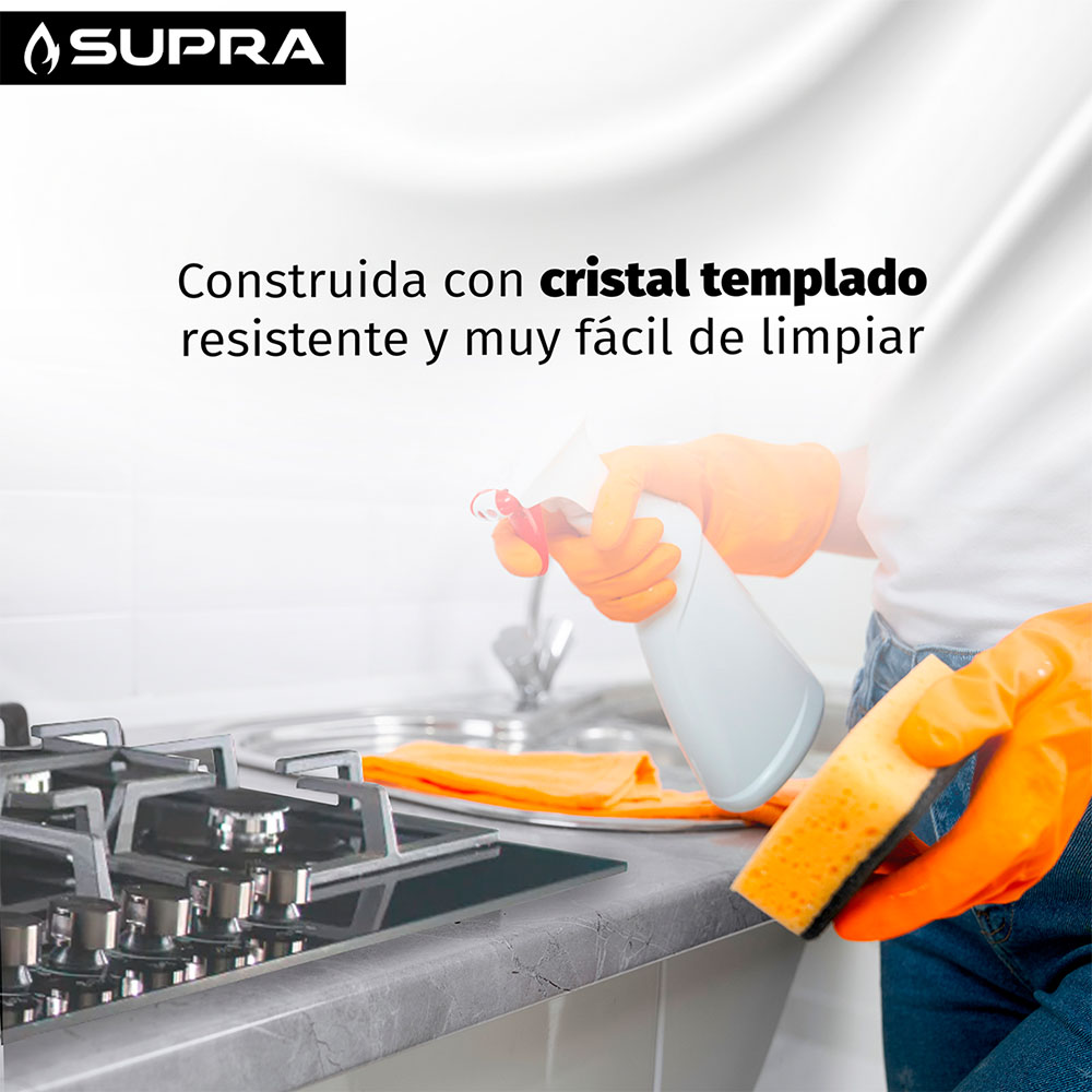 Foto 7 pulgar | Parrilla A Gas De 5 Quemadores Bella-90 Empotrable 90 Cm Cristal Templado Negro Mate
