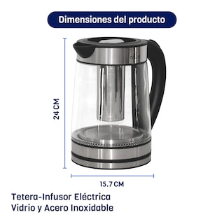 Foto 3 | Tetera Eléctrica Con Infusor 1.7 Litros De Vidrio Templado Con Luz Led + Dispensador De Agua Inteligente Naesi
